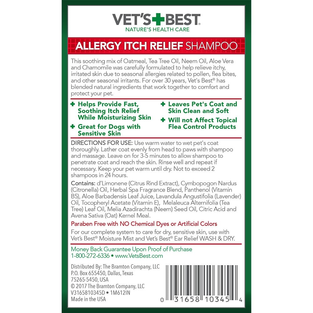 Vet'S Best Allergy Itch Relief Dog Shampoo | Cleans And Relieves Discomfort From Seasonal Allergies | Gentle Formula | 16 Oz