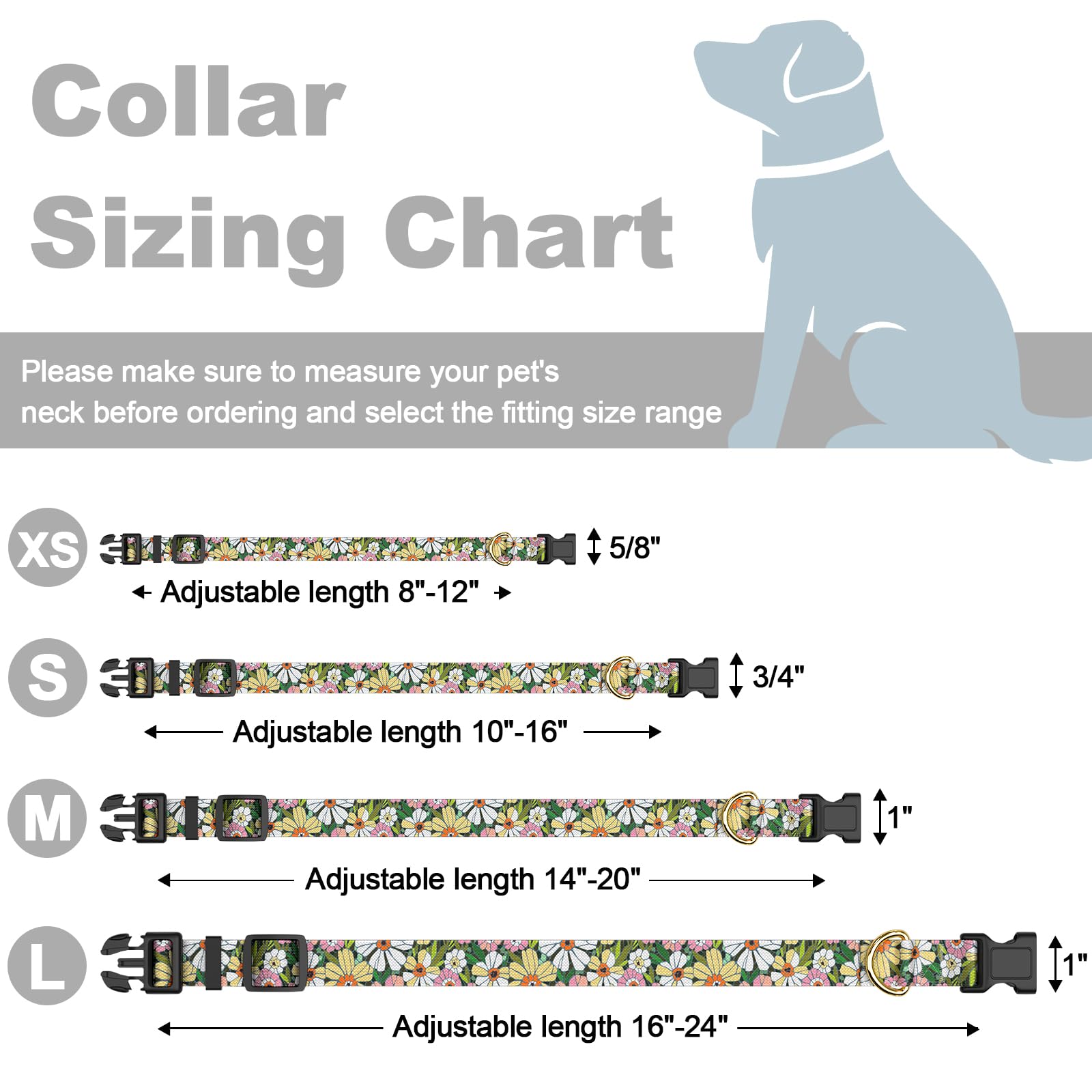 Rnivvi Dog Collar For Small Dogs, Floral Heavy Duty Adjustable Puppy Collar With Quick Release Buckle For Girl & Female, Pet Acc