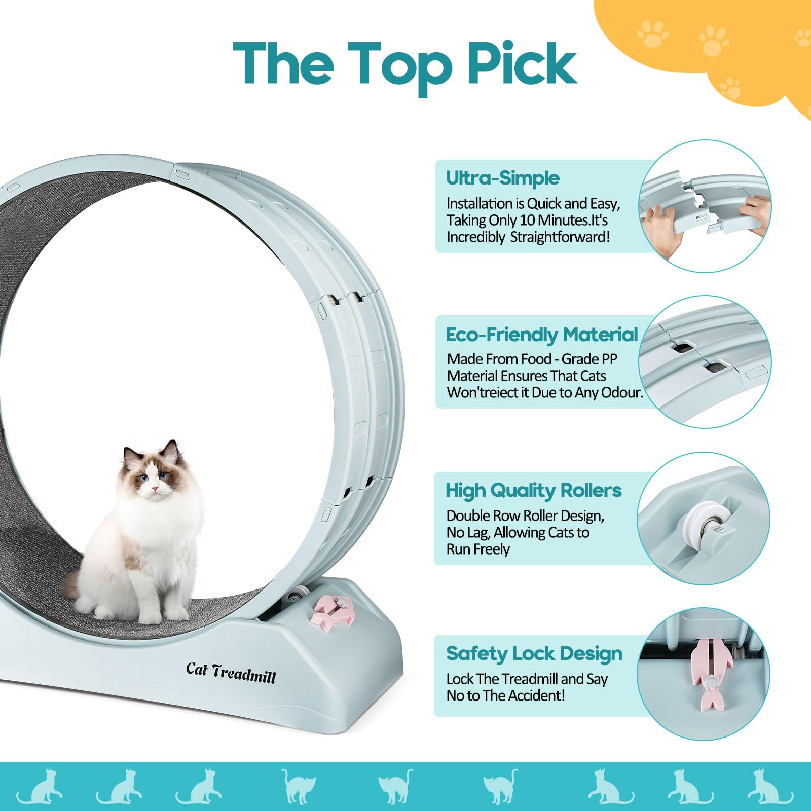 Primachen Cat Exercise Wheel For Indoor Cats, 31.5'' Cat Treadmill With Brake, Cat Wheel Exerciser For Cat'S Fitness & Health, E