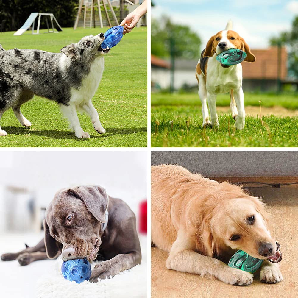 2 Pack Squeaky Dog Toys For Aggressive Chewers Large Medium Small Puppy Interactive Dog Chew Toy Durable Rubber Indestructible Tough Ball (Blue Green)