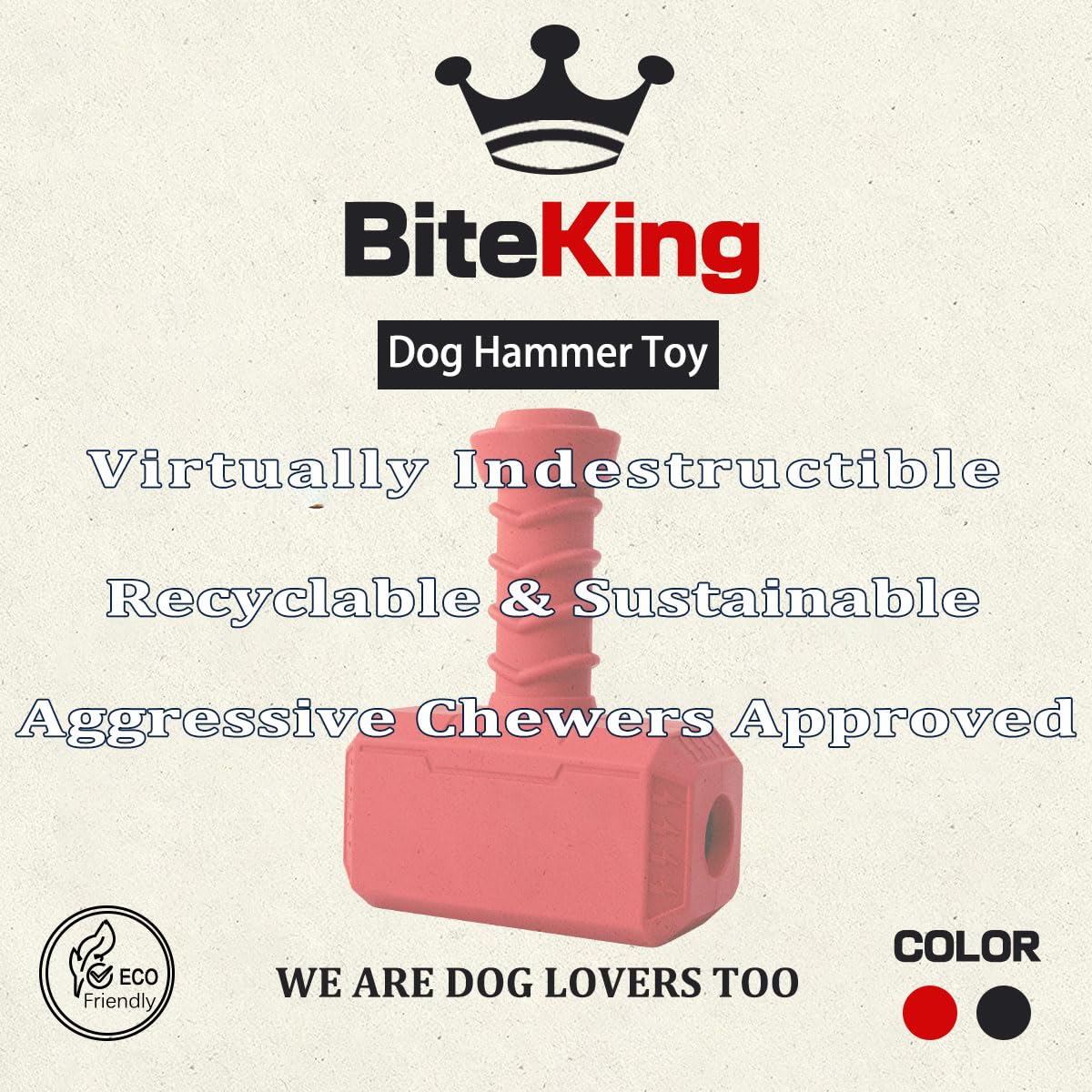 BiteKing Dog Toys for Aggressive Chewers, Natural Rubber Indestructible Fetch & Treat Toy for Large Dogs, Durable Hammer Dog Che