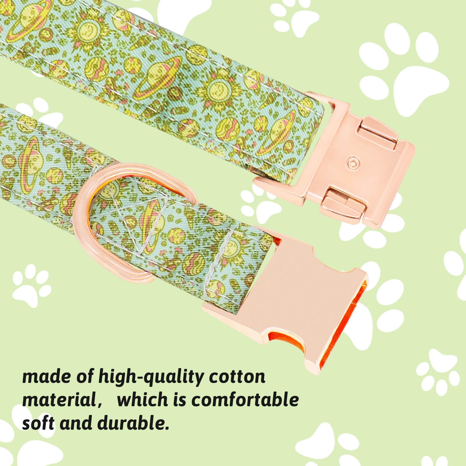 HSIGIO Dog Collar and Leash Set Girls Adjustable Puppy Collars with Planet Bow Tie for Small Medium Large Female Dogs, Green Pla