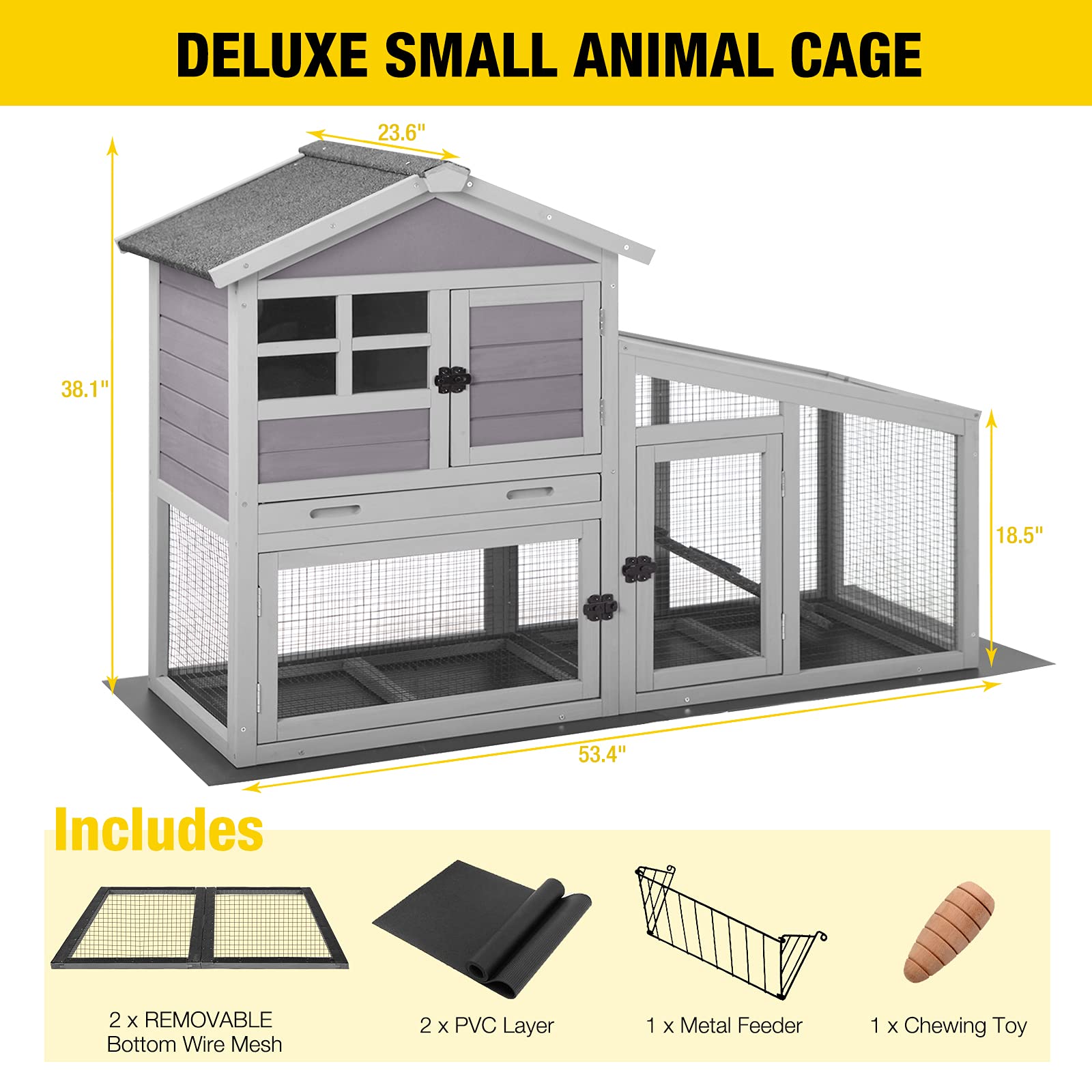Aivituvin Rabbit Hutch Outdoor Chickecn Coop Indoor Bunny Cage With Pull Out Tray,Upgrade Version,Removable Bottom Wire Mesh