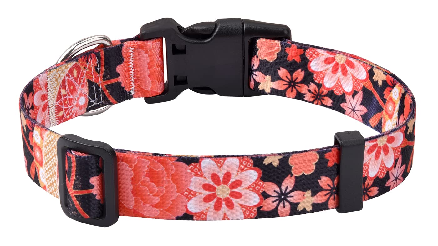 Mihqy Dog Collar With Bohemia Floral Tribal Geometric Patterns - Soft Ethnic Style Collar Adjustable For Small Medium Large Dogs(Red Flower A,L)