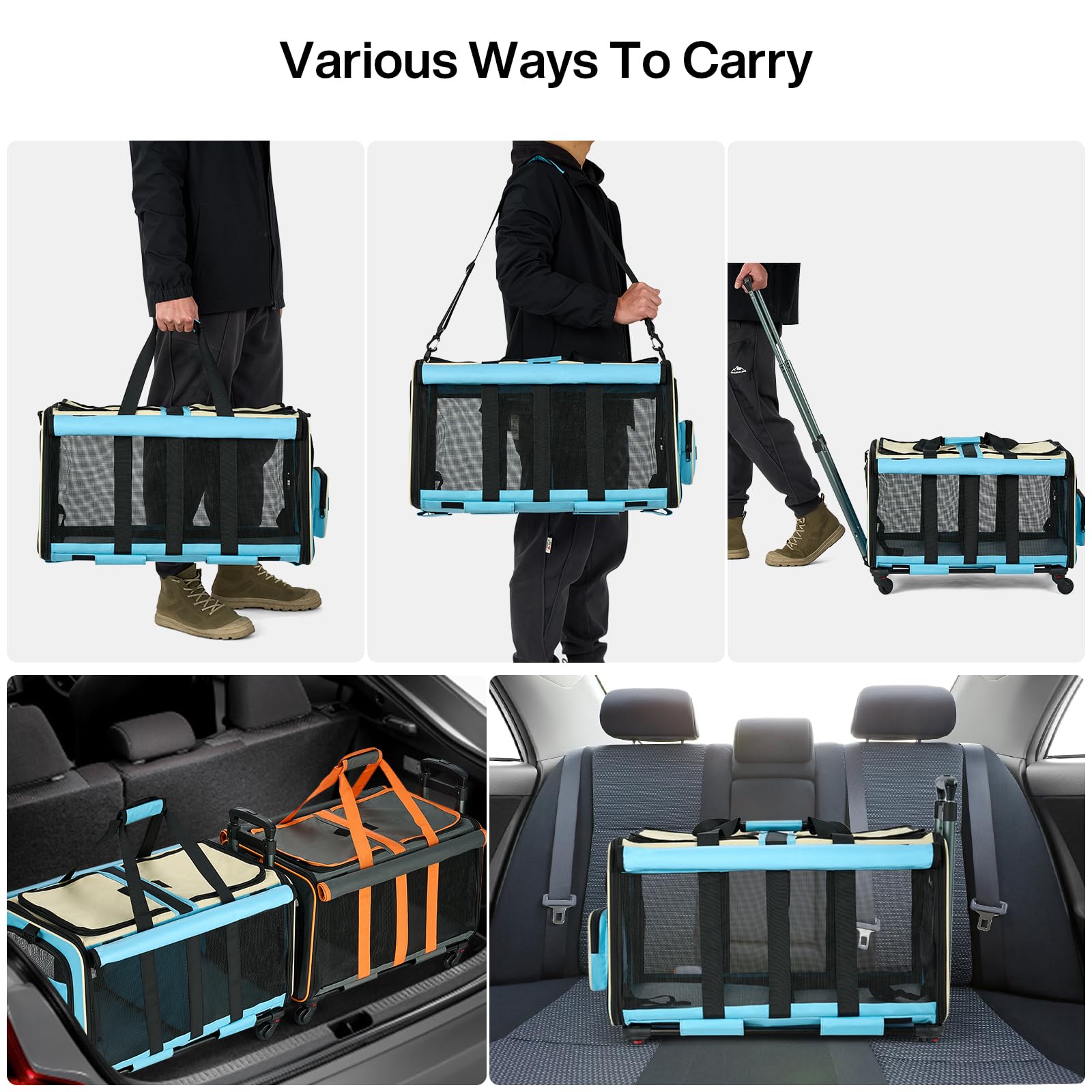 Milada Cat Carrier Soft With Wheels For 2 Cats Soft Cat Carrier With Handle Foldable Double-Compartment Rolling Pet Carrier For