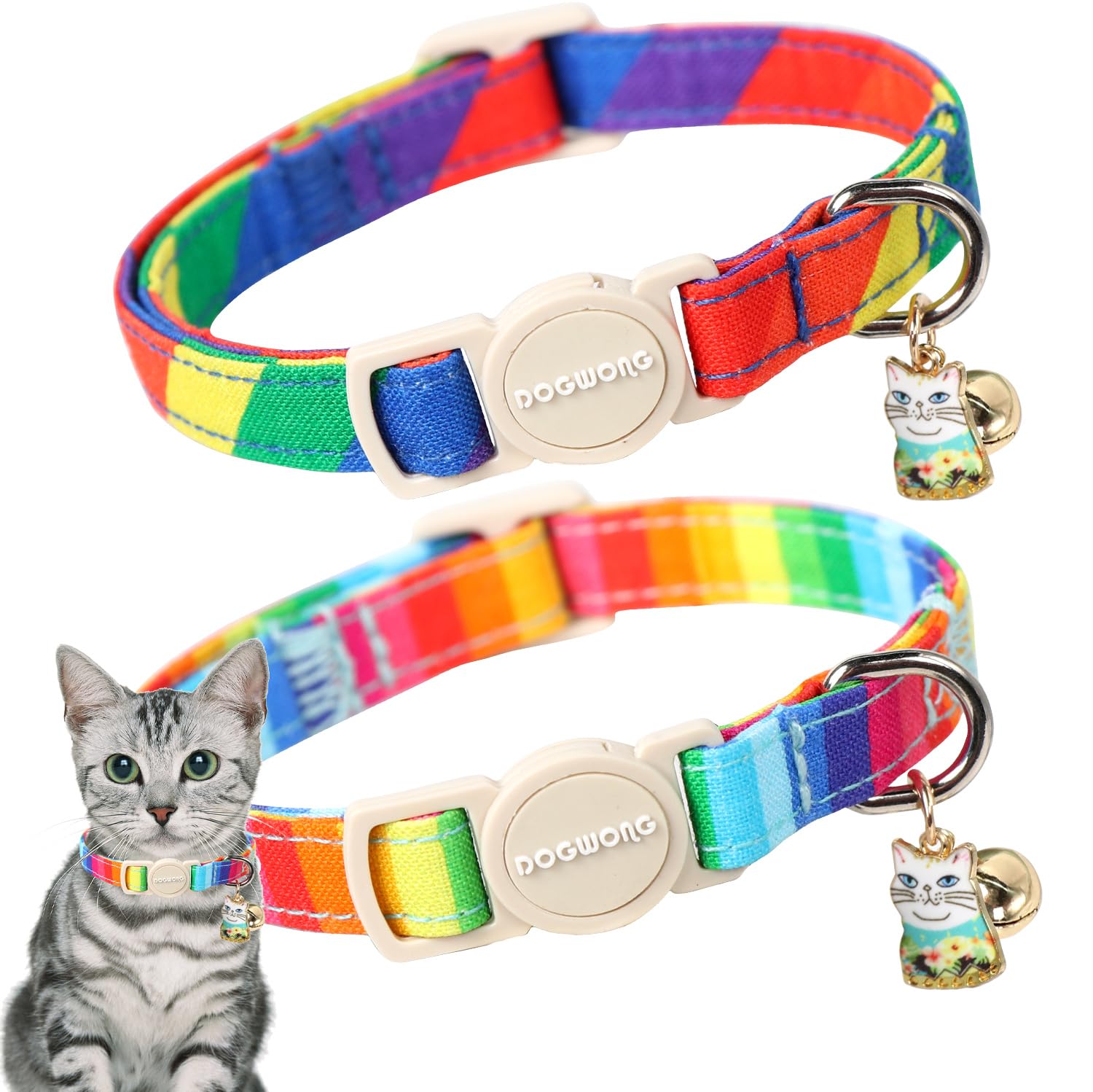 Cat Collar,2 Pack Lgbt Cat Collars Breakaway With Bell, Dogwong Safety Buckle Cat Collar For Girl Boy Cats And Small Dogs,Adjust