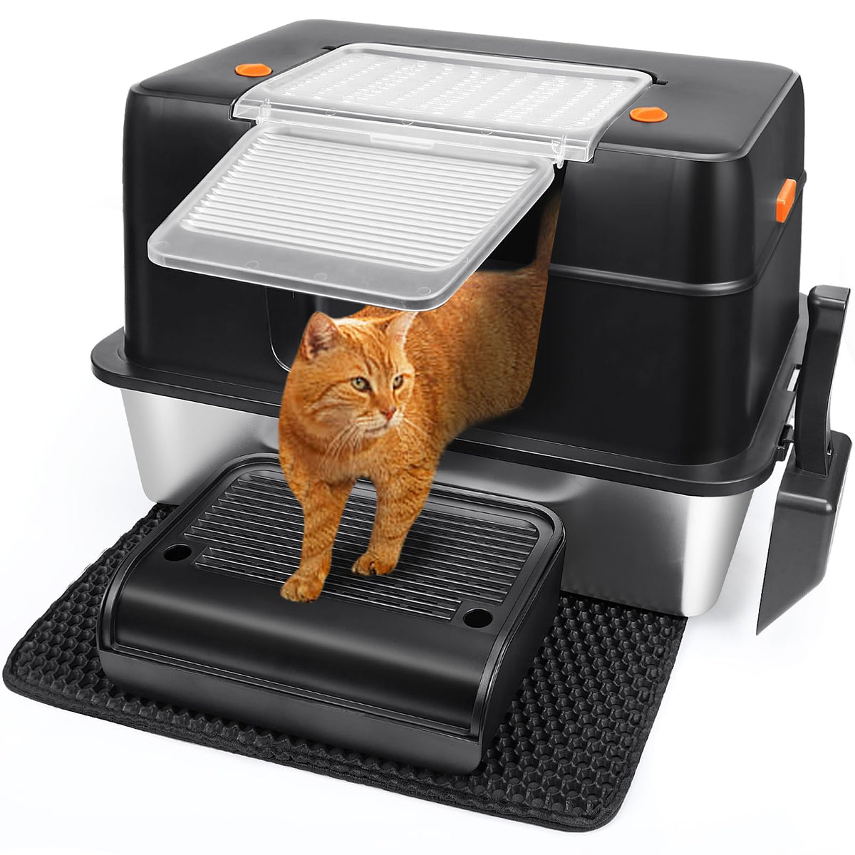 Vivifying Stainless Steel Litter Box, Xl Side Entry Extra Large Litter Box With Lid For Big Cats & Kitty, Removable Enclosed Met