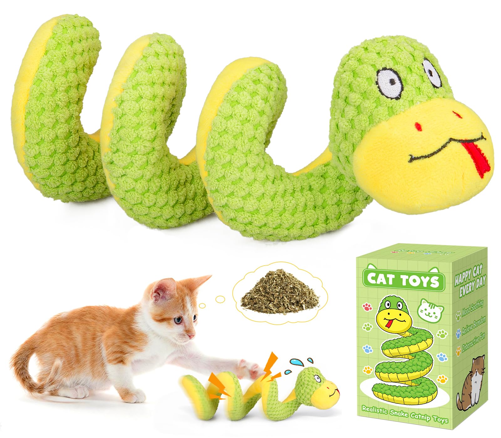 Retro Shaw Cat Toys, 14 Inches Crinkle Snake Cat Toy with Catnip & Silvervine - Interactive Chew Toy for Cats, Realistic Stuff S