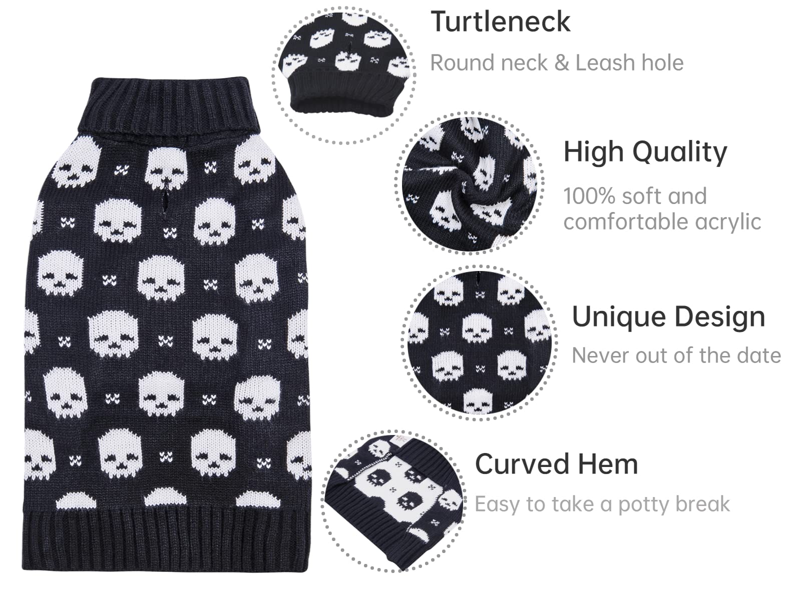 Cutebone Skull Dog Sweater For Medium Dogs Pet Winter Clothes Pullover Puppy Warm Knitwear With Harness Hole