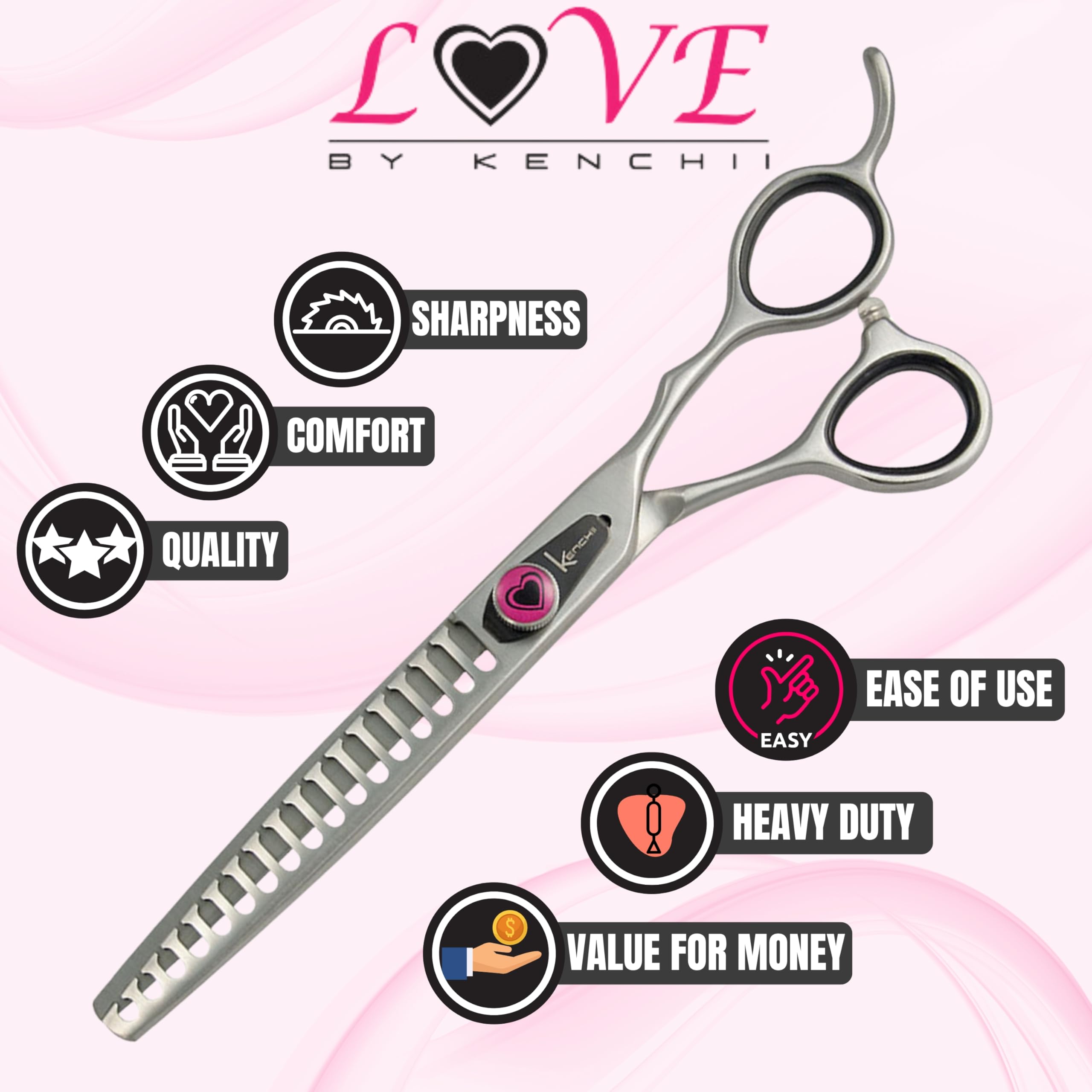 Kenchii Love Dog Grooming Scissors, 17 Tooth Thinning Shears, Dog Scissors For Grooming, Professional Pet Grooming Scissors, Heavy Duty, Durable And Sharp