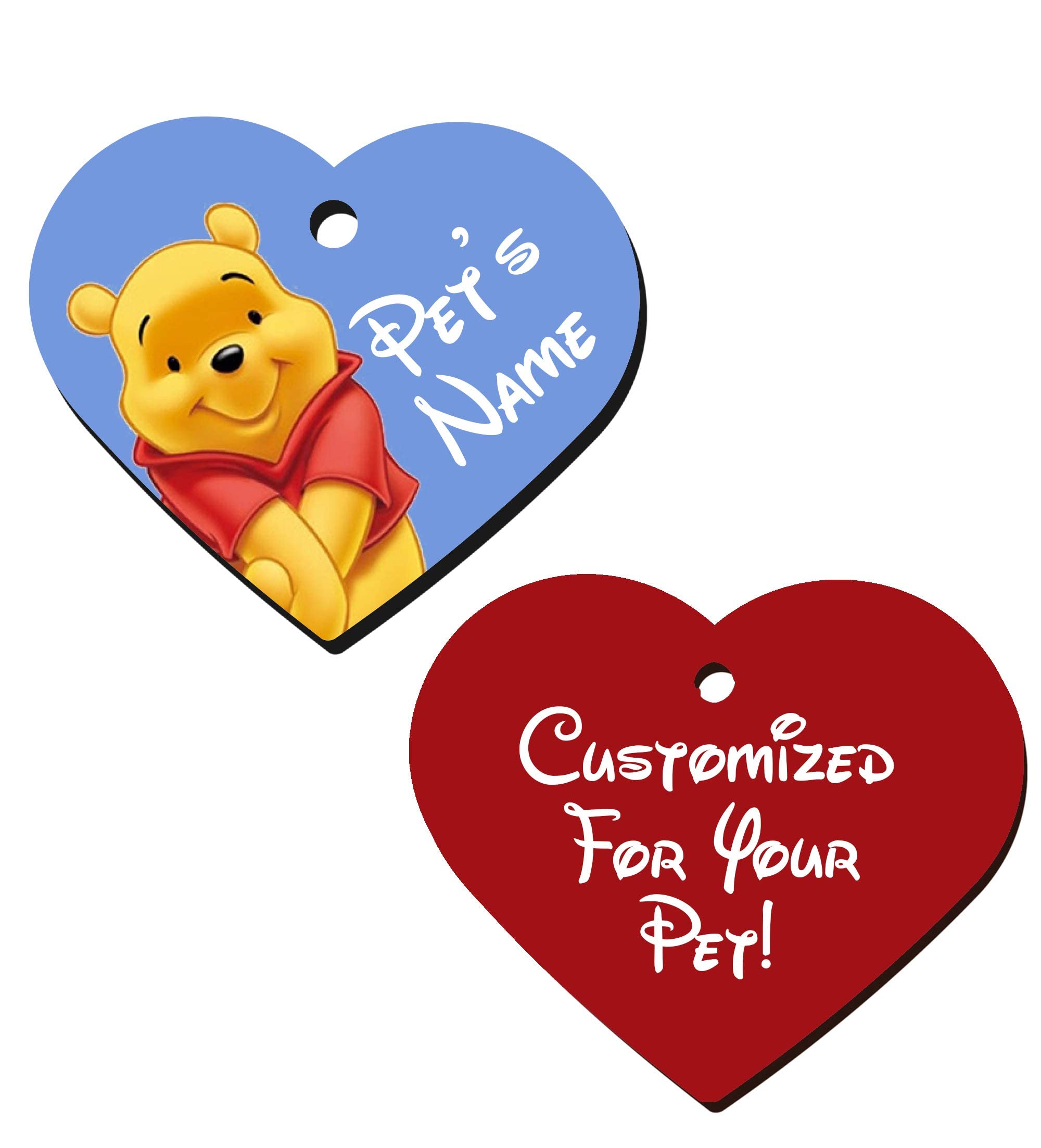 Double Sided Pet Id Tags For Dogs & Cats Personalized For Your Pet (Winnie The Pooh, Heart Shaped)