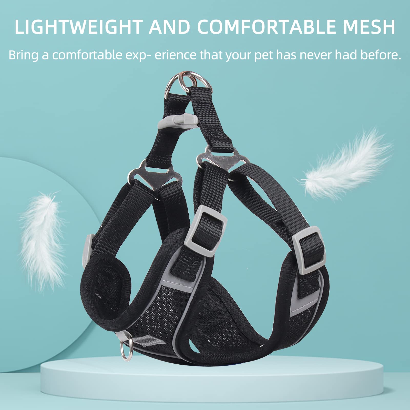 Rennaio Dog Harness No Pull, Adjustable Puppy Harness With 2 Leash Clips, Ultra Breathable Padded Dog Vest Harness, Reflective Dog Harness And Leash Set For Small And Medium Dogs (Black, M)