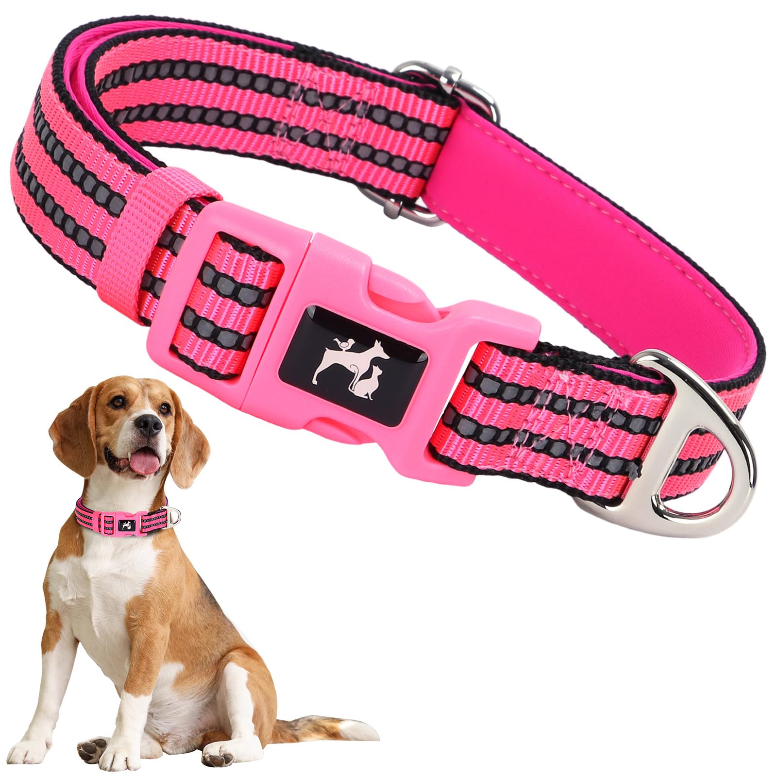 Onefojojo Pink Girl Dog Collar,Reflective Dog Collars With Soft Neoprene Breathable Quick Release Basic Dog Collars For Medium L