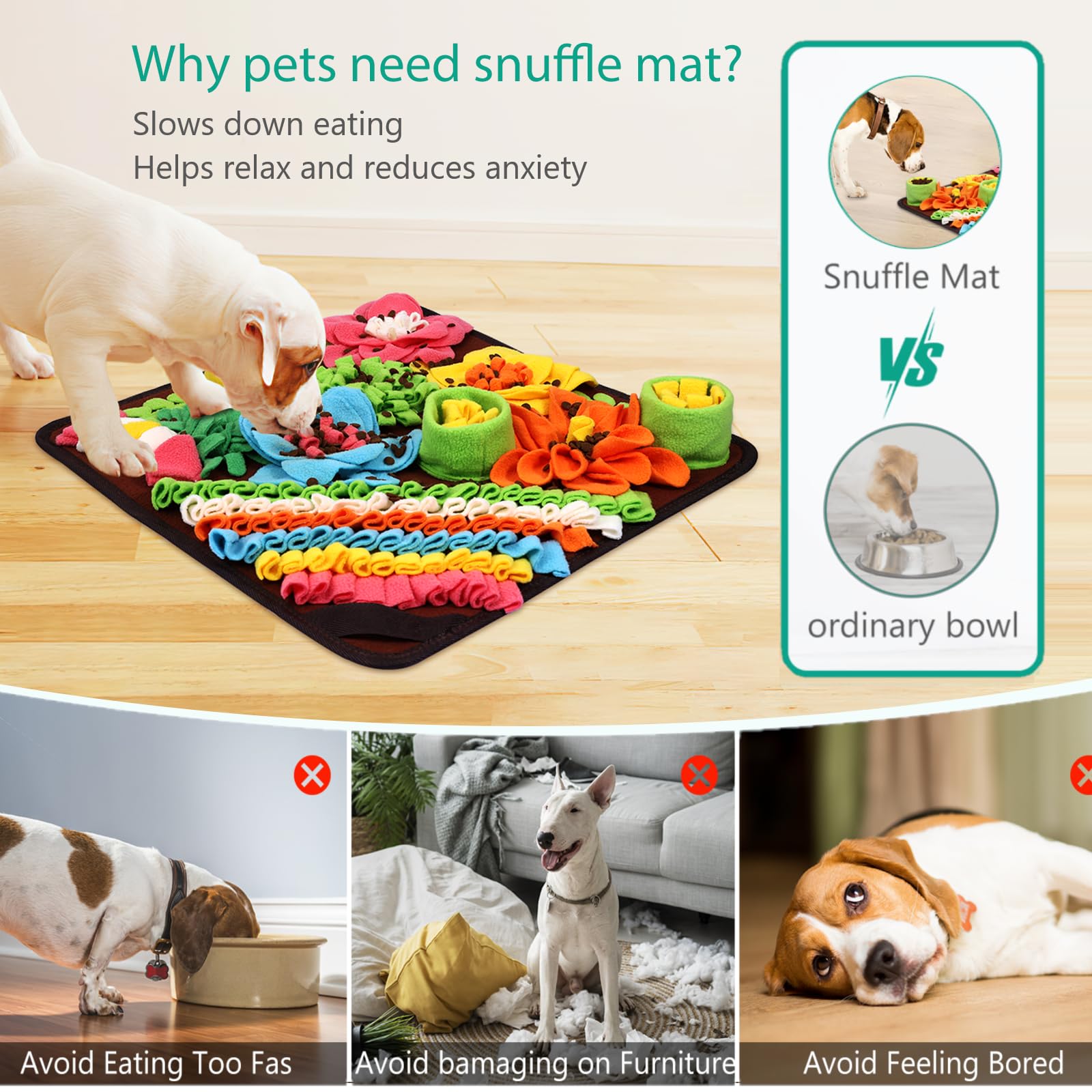 Oria Snuffle Mat For Dogs, Interactive Sniff Mat For Slow Eating And Keep Busy, Nosework Feeding Mat, Dog Puzzle Toy For Boredom