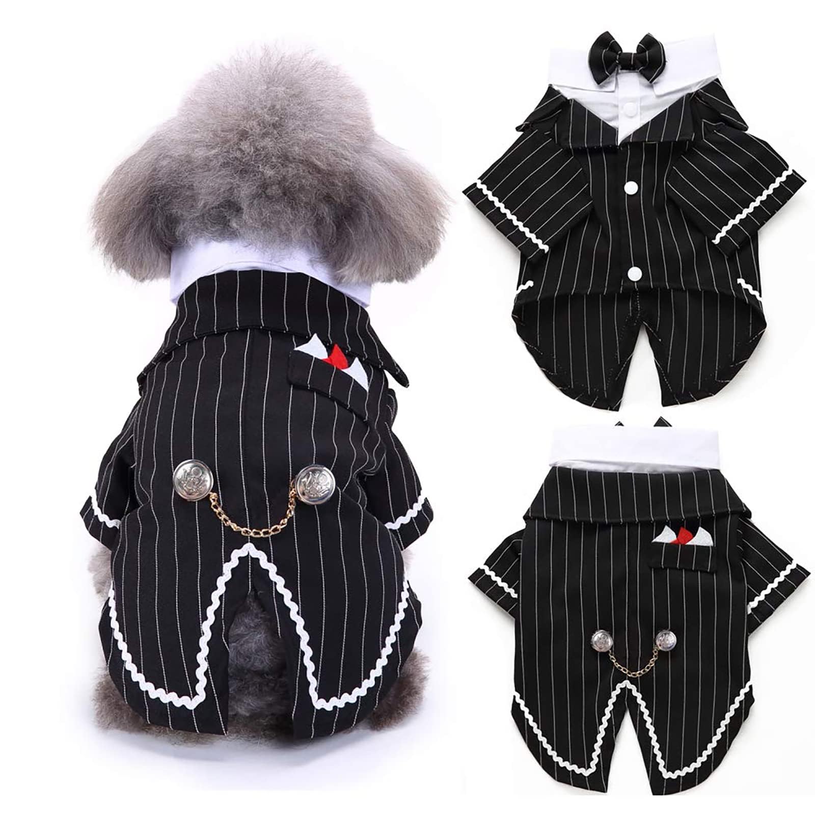 Qbleev Dog Black Suit Costume, Pet Halloween Costume With Bow Tie, Formal Boston Tuxedo Shirt, Cat Dark Bride Costume Prince Wed