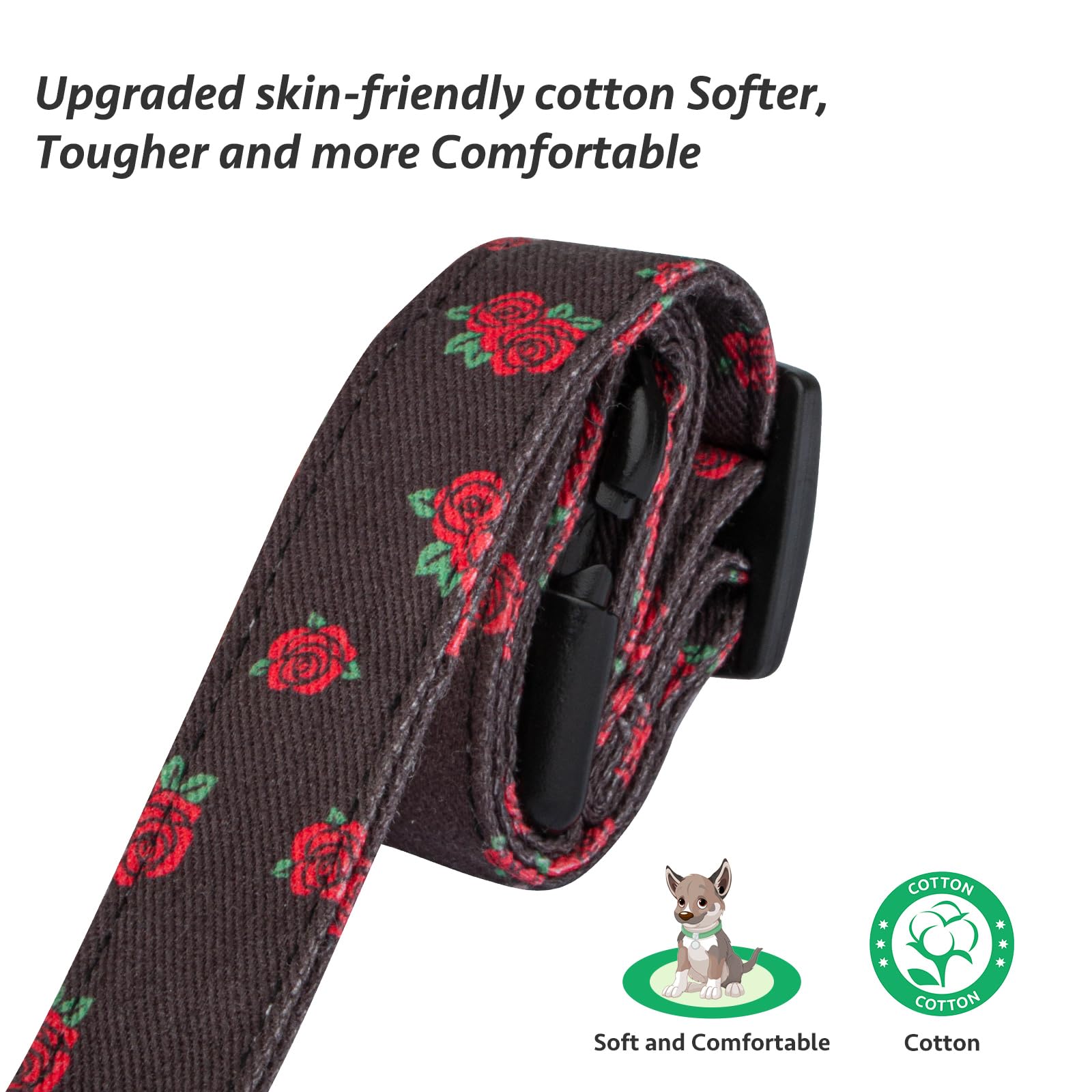 Cotton Handmade Dog Collar Cute And Distinctive Patterns Black Rose With Pendant For Girl Boy Dogs Collars M
