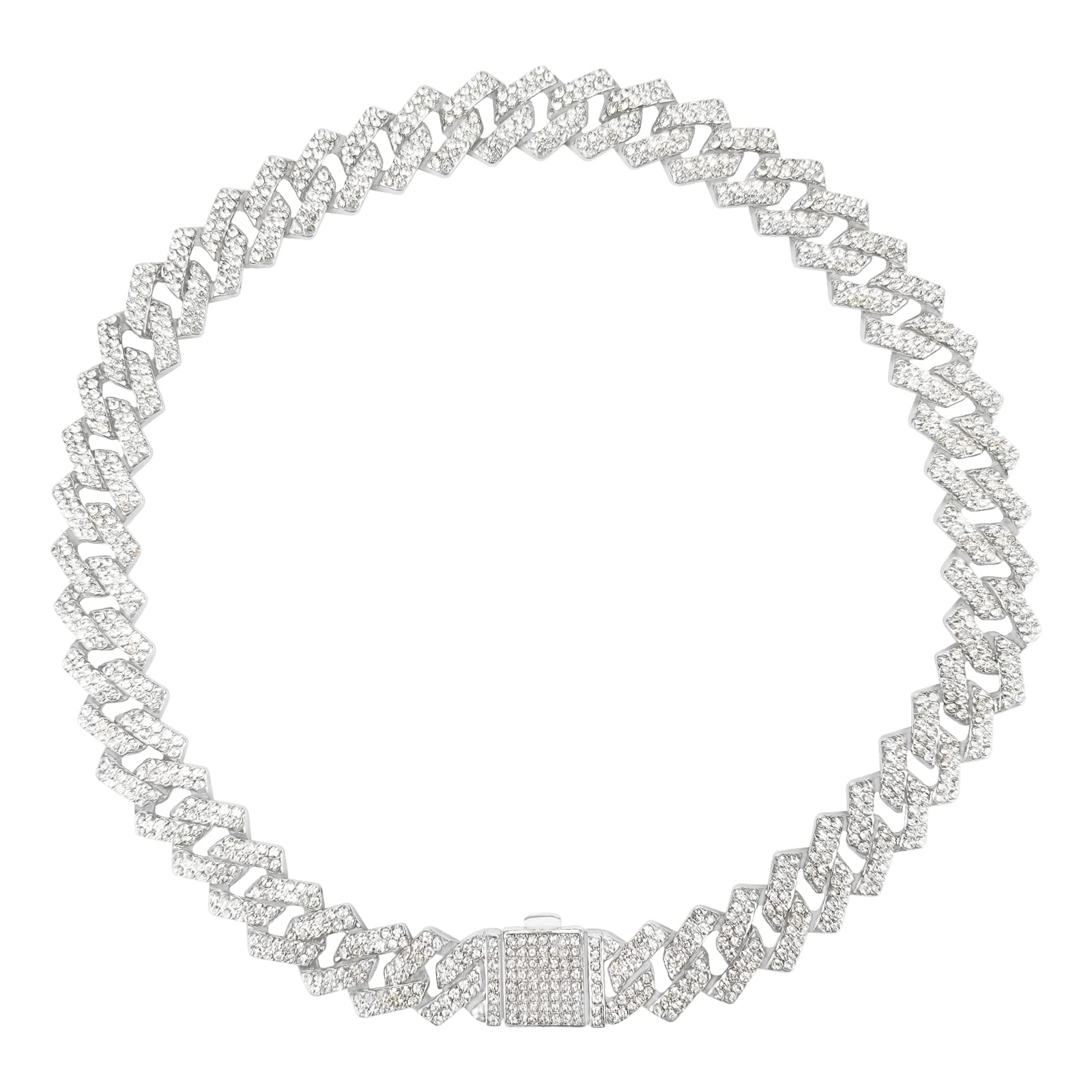 Glitter Diamond Cuban Chain Collar With Secure Buckle - Metal Link Chain Jewelry Accessories For Small To Large Dogs & Cats