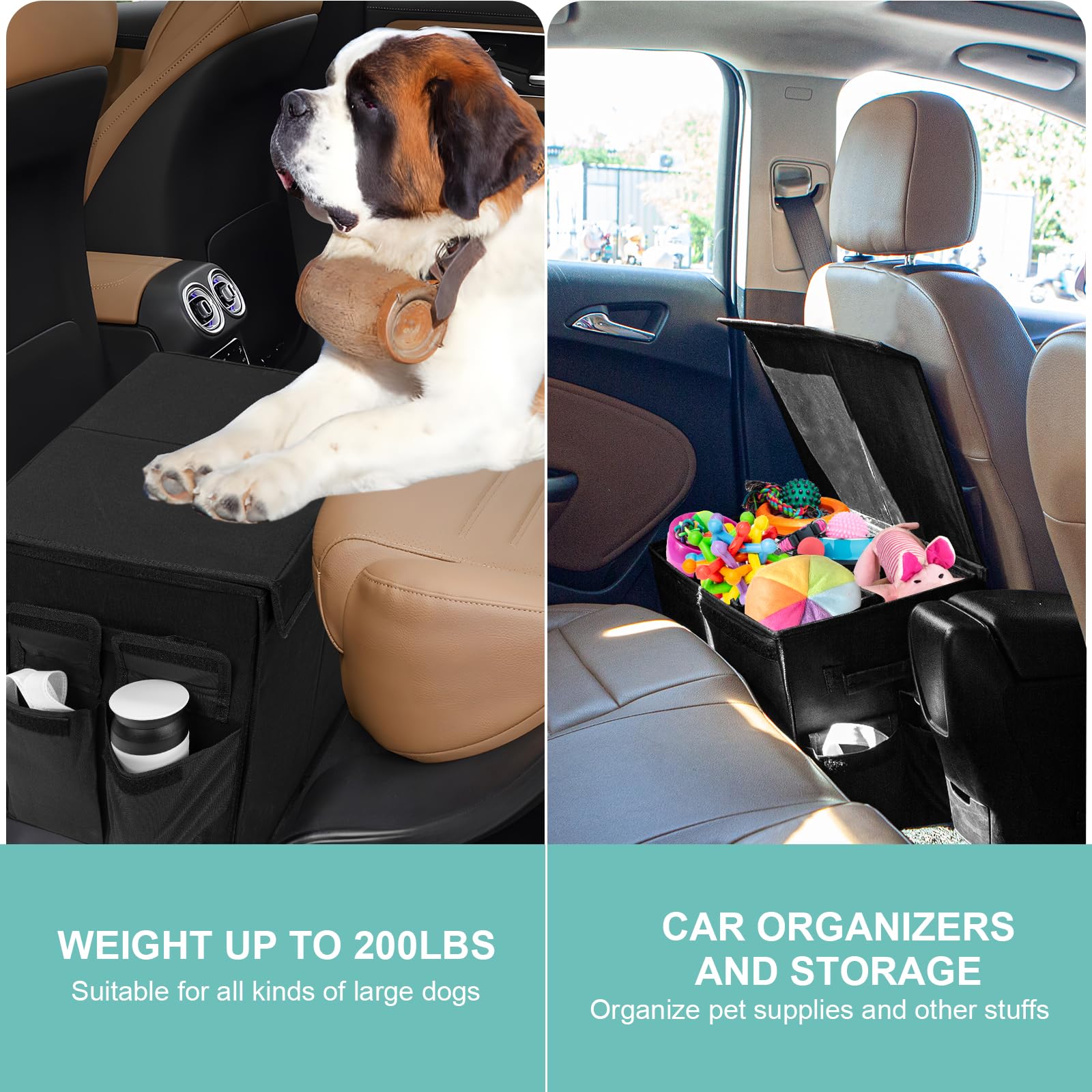Earond Dog Seat Extender For Dogs Up To 200Lbs, Dog Back Seat With Storage Pockets, Collapsible Front And Backseat Extender For