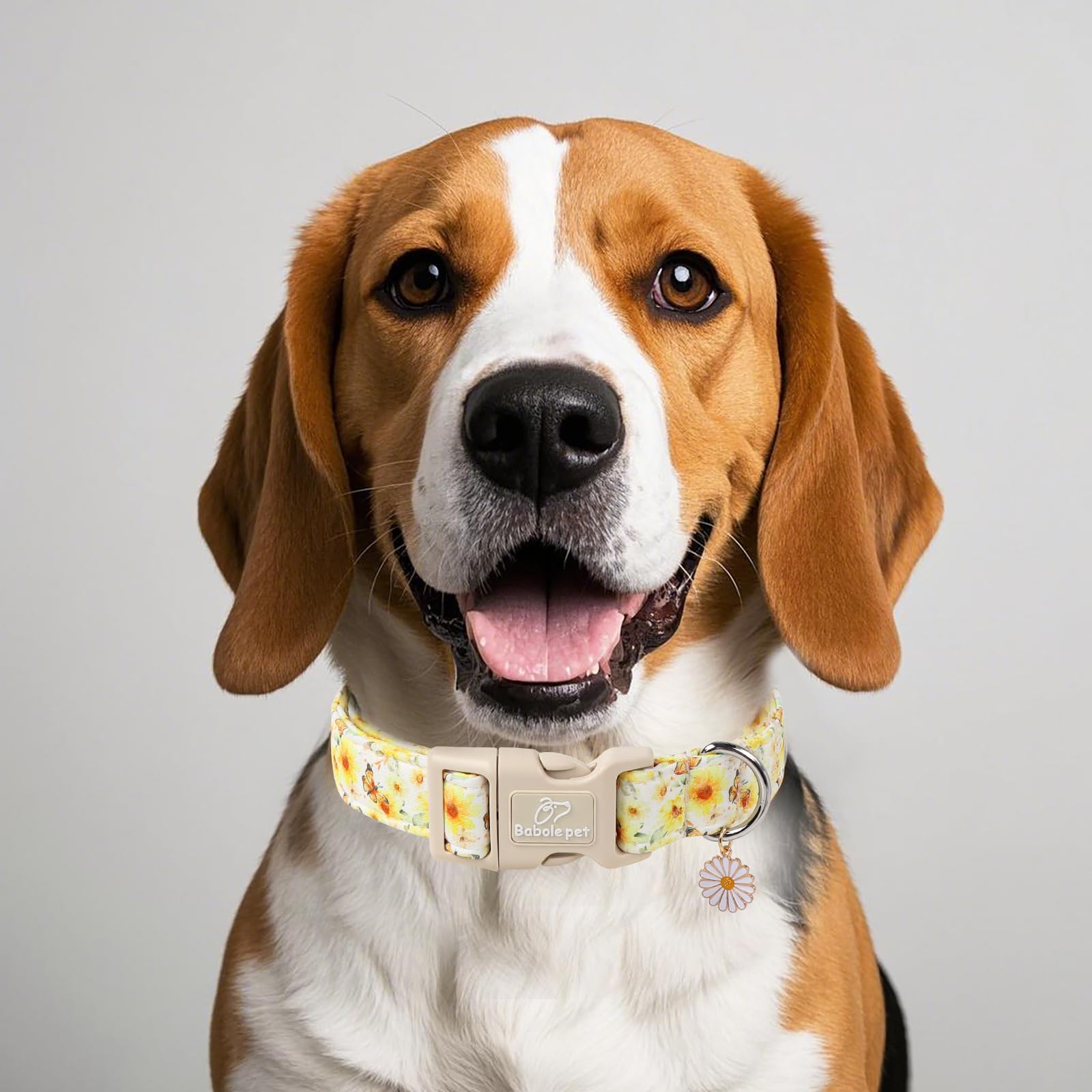 Babole Pet Adjustable Floral Dog Collar, Yellow Sunflower&Butterfly Dog Collars For Large Dogs, Lightweight Quick-Release Buckle
