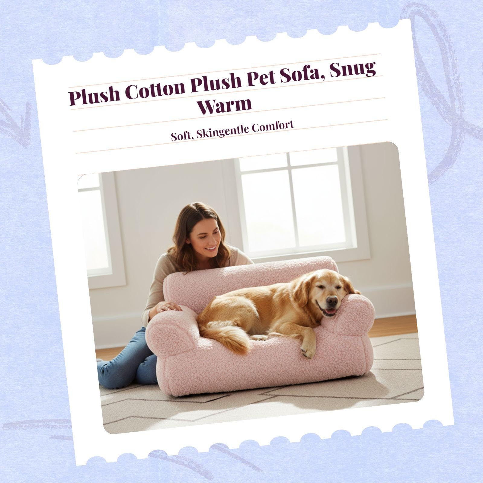 MERISHOPP Dog Bed, Winter Plush Sofa, Removable Cover, Large Dogs, Snug Comfort Blue 50x50x30cm