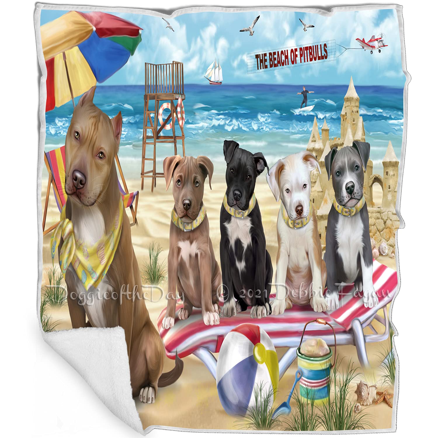 Pet Friendly Beach Pitbull Dogs Blanket  Lightweight Super Soft Cozy and Durable Bed Blanket  Animal Theme Fuzzy Blanket for S