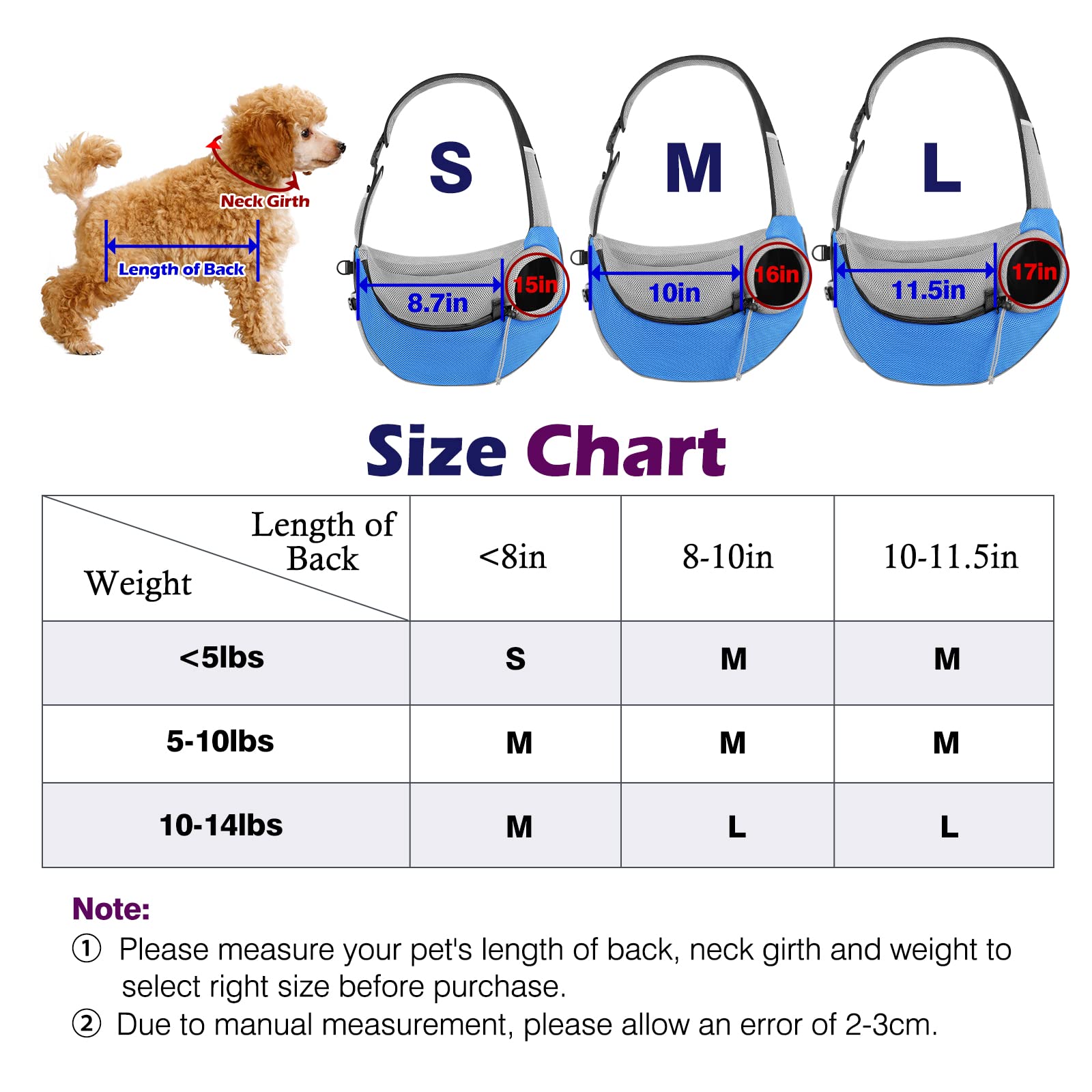 Pawaboo Pet Dog Sling Carrier, Hand Free Drawstring Dog Papoose With Adjustable Strap, Breathable Mesh Bag For Puppy Cat, Crossb