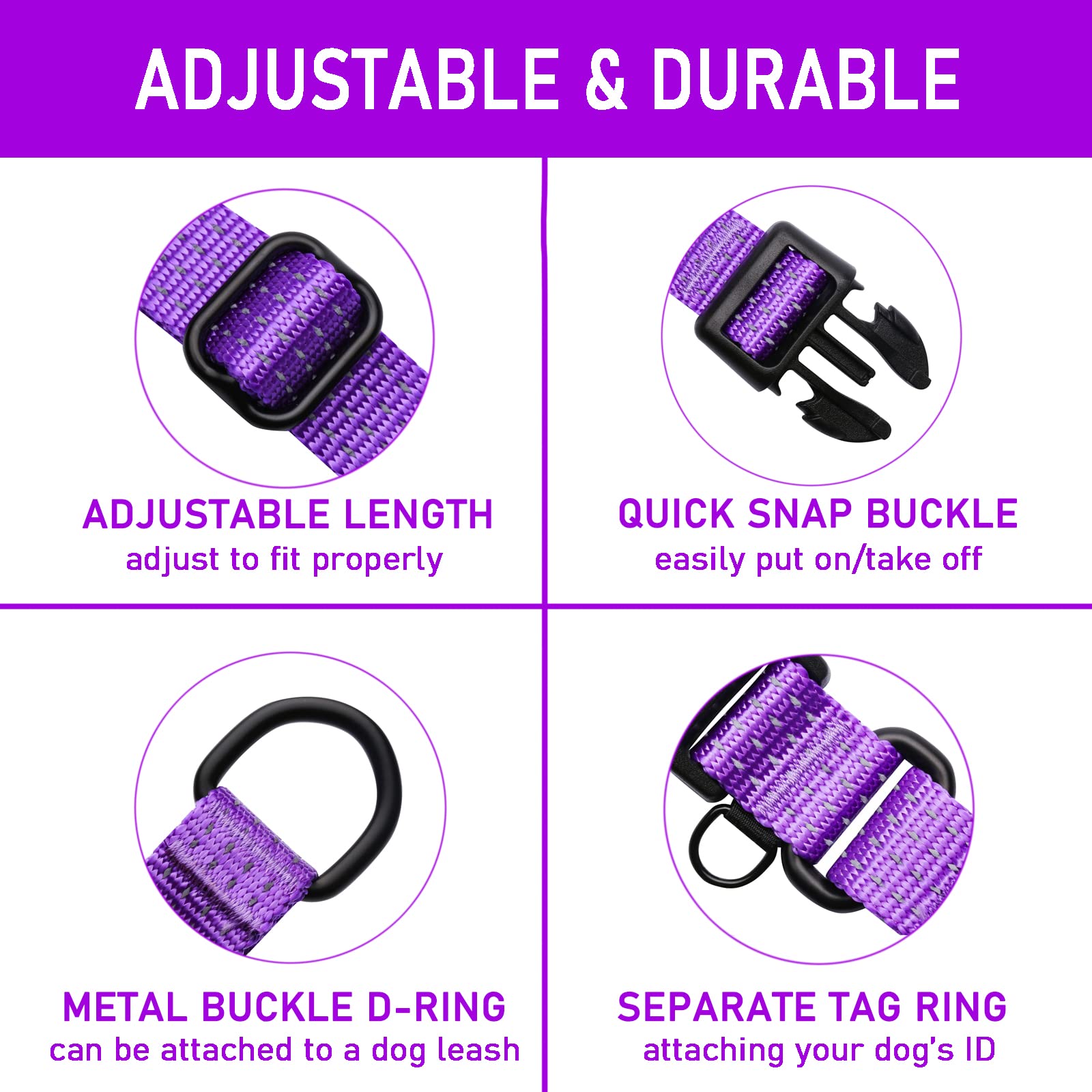 LUCKYDC Martingale Collar for Training Dogs. Adjustable Reflective Dog Collars with Buckle- Prevents Slipping Out, for Medium La