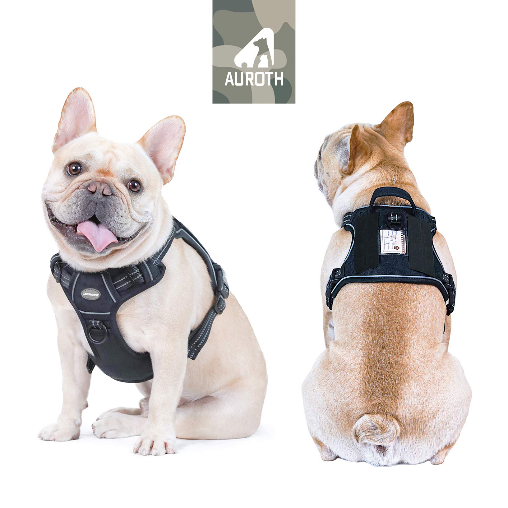 Auroth Tactical Dog Harness For Small Medium Dogs No Pull Adjustable Pet Harness Reflective K9 Working Training Easy Control Pet Vest Military Service Dog Harnesses Black S