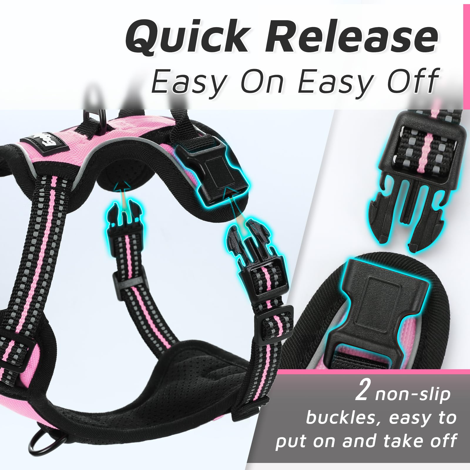 Eagloo Small Dog Harness No Pull, Service Vest With Reflective Strips And Control Handle, Adjustable And Comfortable For Easy Walking, No Choke Pet Harness With 2 Metal Rings, Pink, Xs