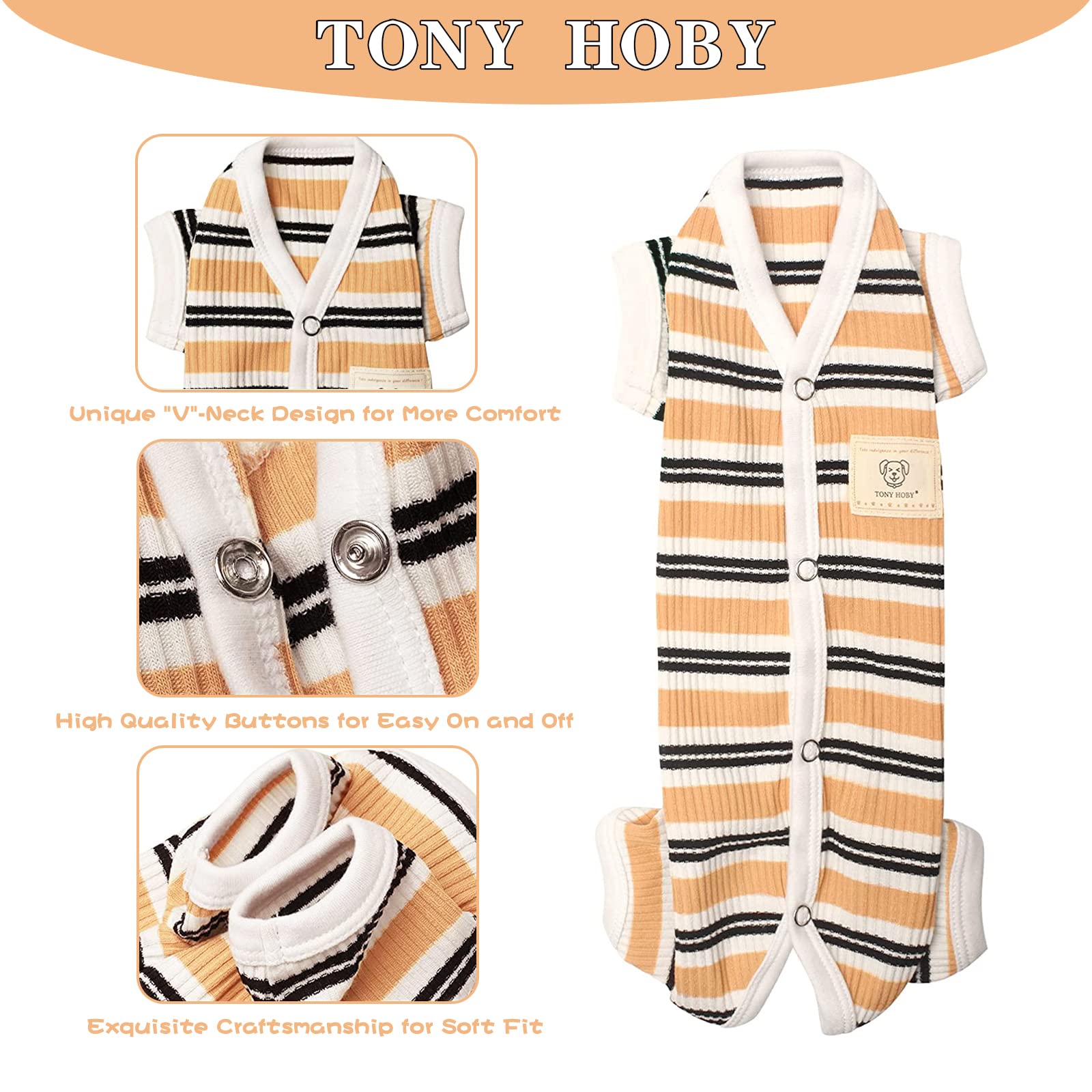 Tony Hoby Dog Jumpsuit Pajamas With Brown Stripe - 4 Legged Pajamas For Small Medium Dogs (Brown, Girl, S)