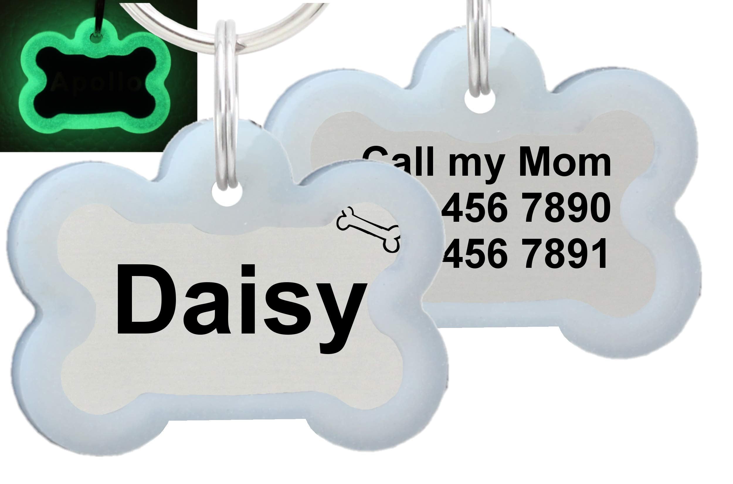 Io Tags Double Sided Laser Etched Stainless Steel Pet Id Tag For Dog Engraved And Personalized Bone Shape (Bone With Silencer)