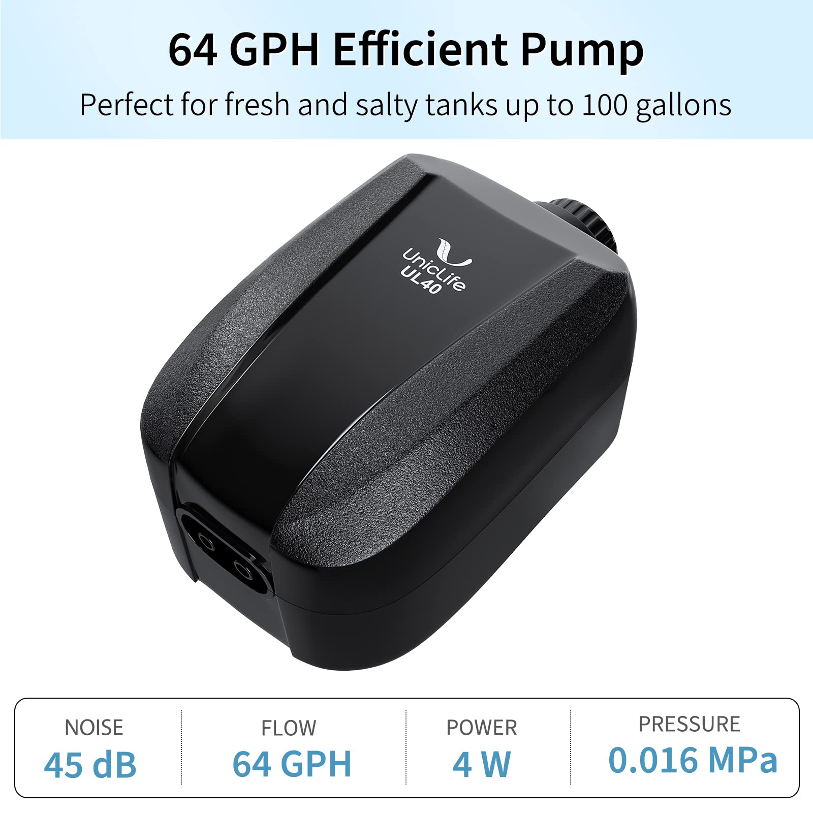 Uniclife Aquarium Air Pump Adjustable 4 Lpm 2 Outlets Oxygen Pump With Accessories 100 Gallon Fish Tank