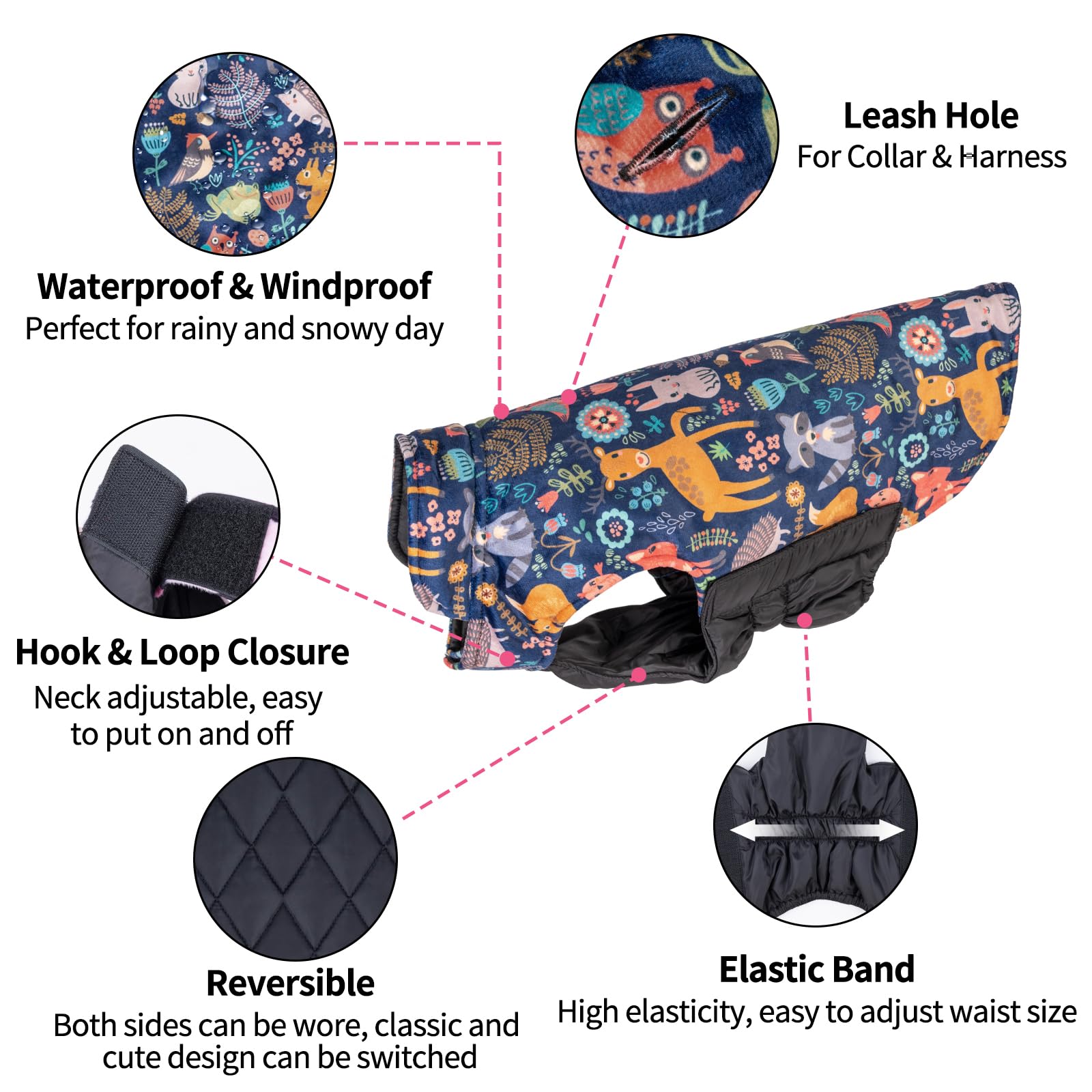 Cutebone Winter Dog Coat - Waterproof Windproof Reversible Vest, Thick Adjustable Cold Weather Jacket For Small Medium Large Dog