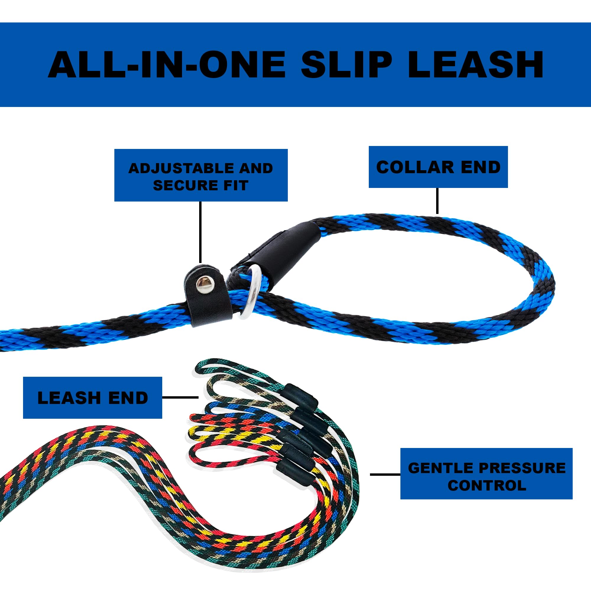 Slip Lead Dog Leash Made In The Usa | All In One No Pull Dog Leash And Collar With Adjustable Loop | 3/8    Thick For Small Dogs