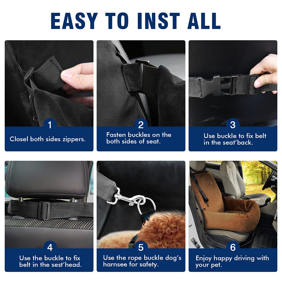 Bcochao Dog Car Seat Pet Booster Seat Pet Travel Safety Car Seat,The Dog Seat Made Is Safe And Comfortable, And Can Be Disassembled For Easy Cleaning (Brown)