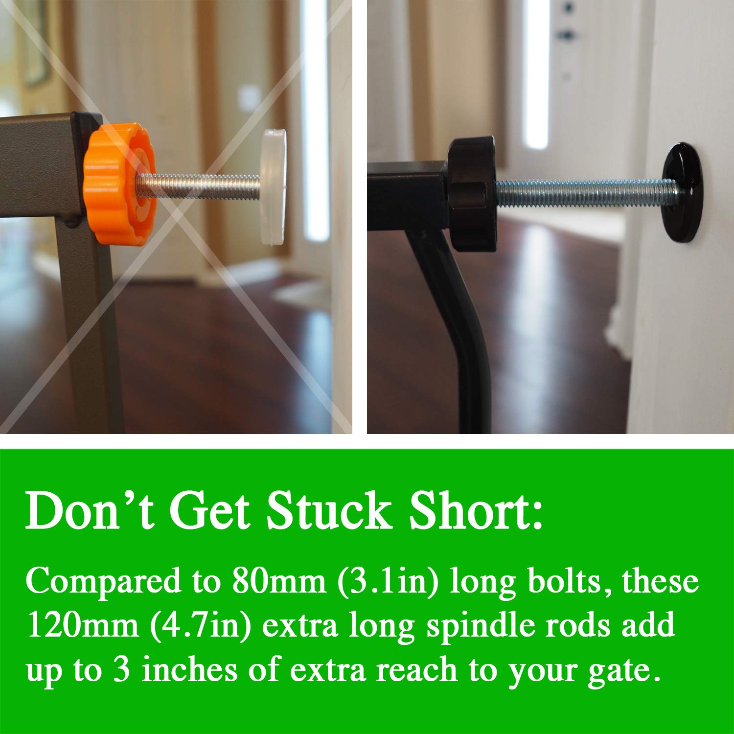 Baby Gate Guru Extra Long M8 (8Mm) Spindle Rods For Pressure Mounted Baby And Pet Safety Gates 4 Pack Replacement Set (8Mm, Black)