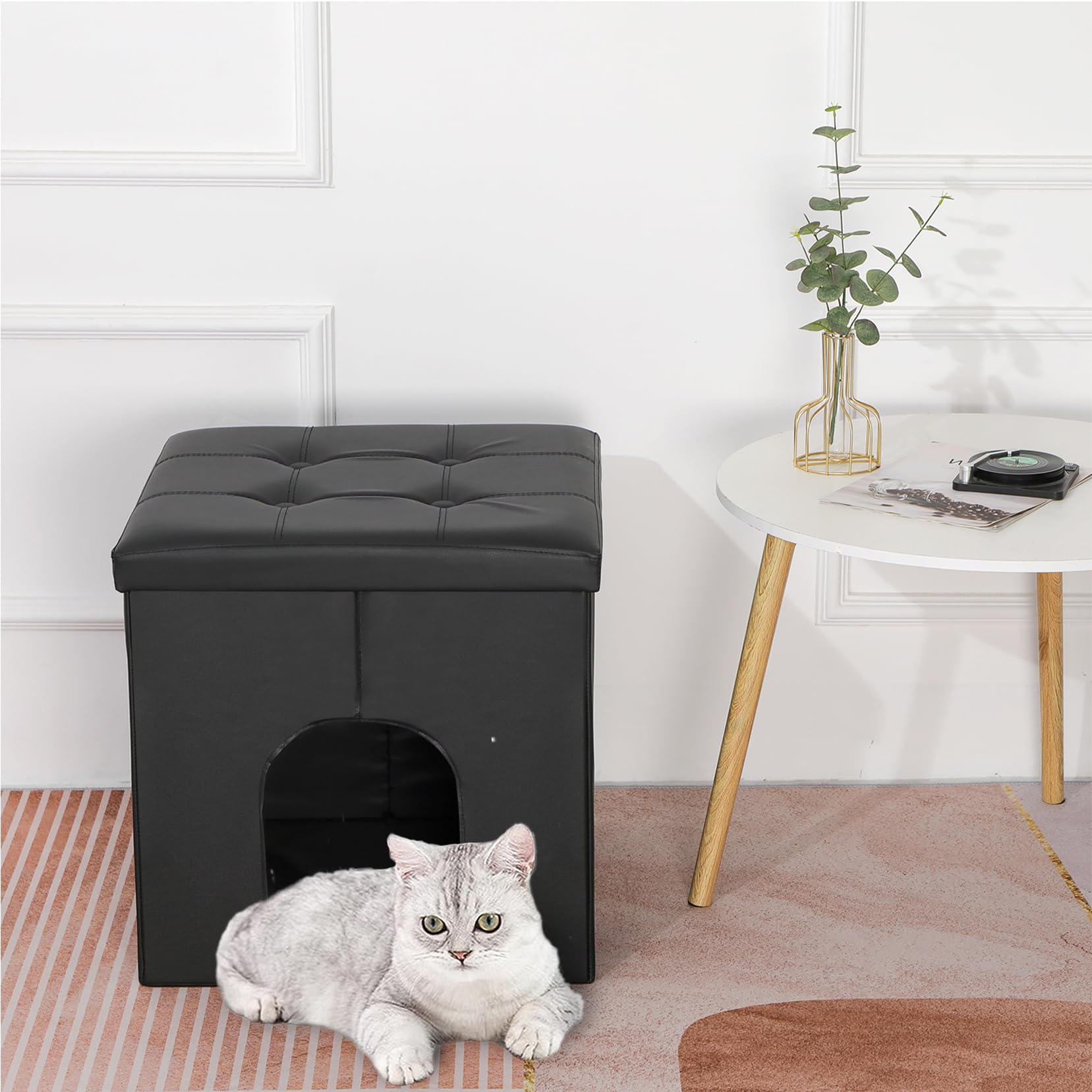 Meexpaws Cat Litter Box Enclosure Furniture Hidden, Small Cat Washroom Bench Storage Cabinet 20'' X 20'' X 20''| Dog Proof | Waterproof Inside | Easy Clean | Easy Assembly | Odor Control(Black)