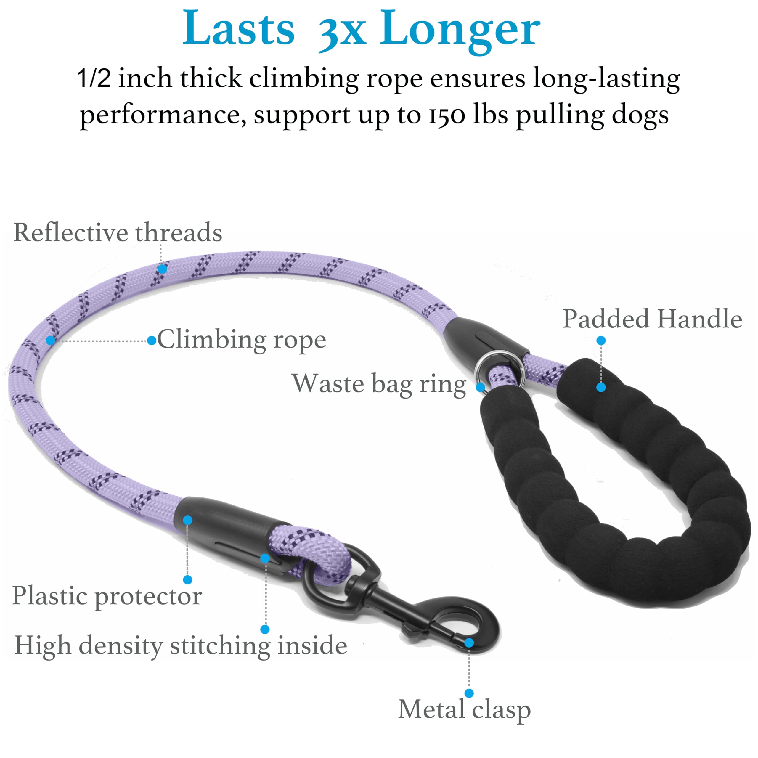 Iyoshop Dual Dog Leash, Double Dog Leash, 360 Swivel No Tangle Walking Leash, Shock Absorbing Bungee For Two Dogs, Large (25-150 Lbs), Lavender