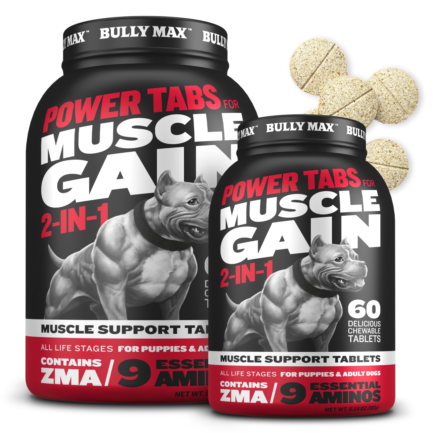 Bully Max 2-in-1 Muscle Builder Chewable Tablets for Puppies & Adult Dogs - Ultimate Canine Dog Supplement for Muscle Gain - 60 
