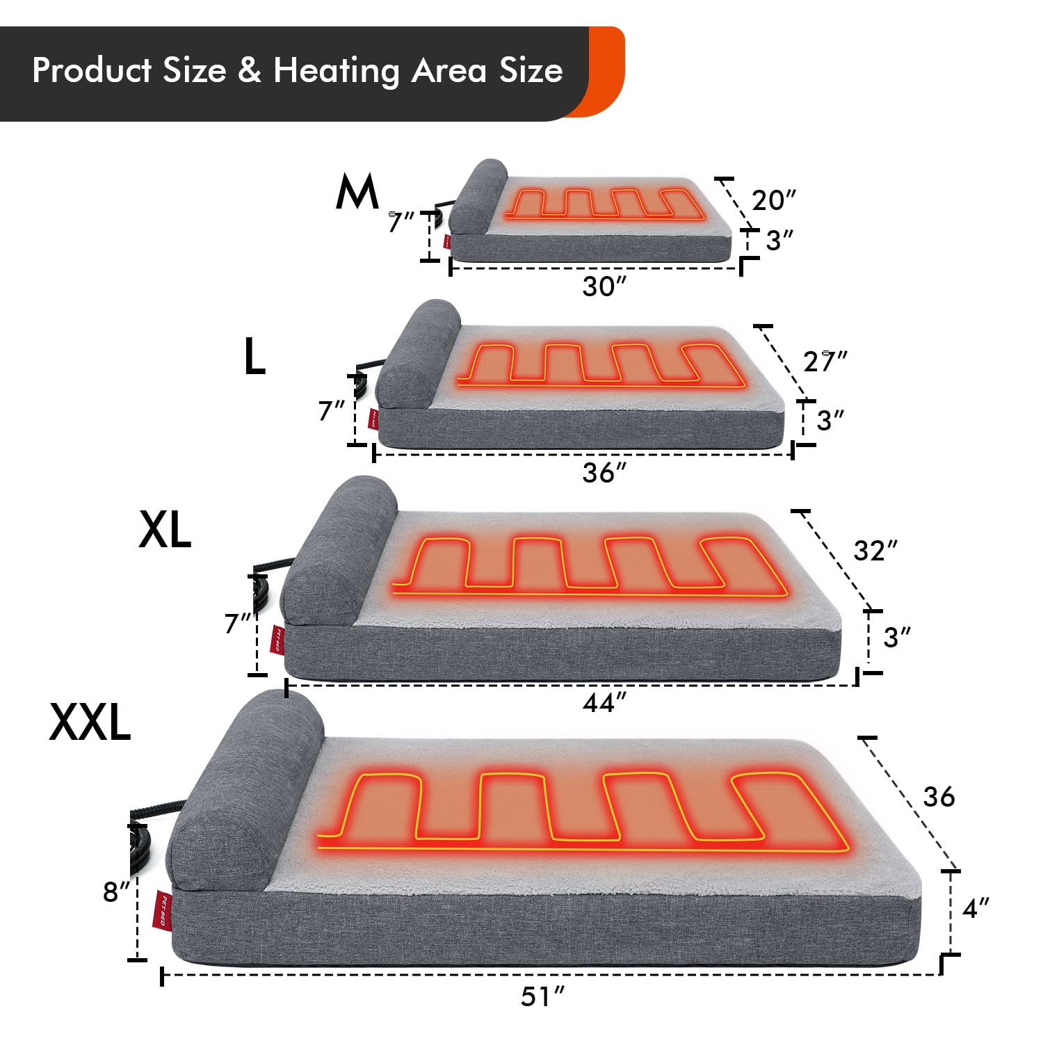 Mocobd Heated Dog Bed,Heating Pad Orthopedic Dog Bed With Memory Foam, Heated Pet Bed & Removable Waterproof Cover For Medium, L