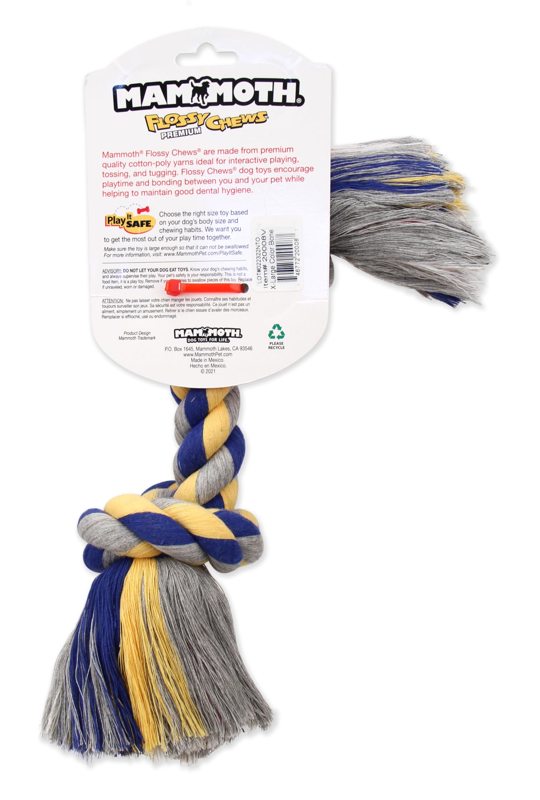 Mammoth Pet Products Flossy Chews Cottonblend Color Rope Bone, X-Large, 16-Inch, MultiColored (20008V)