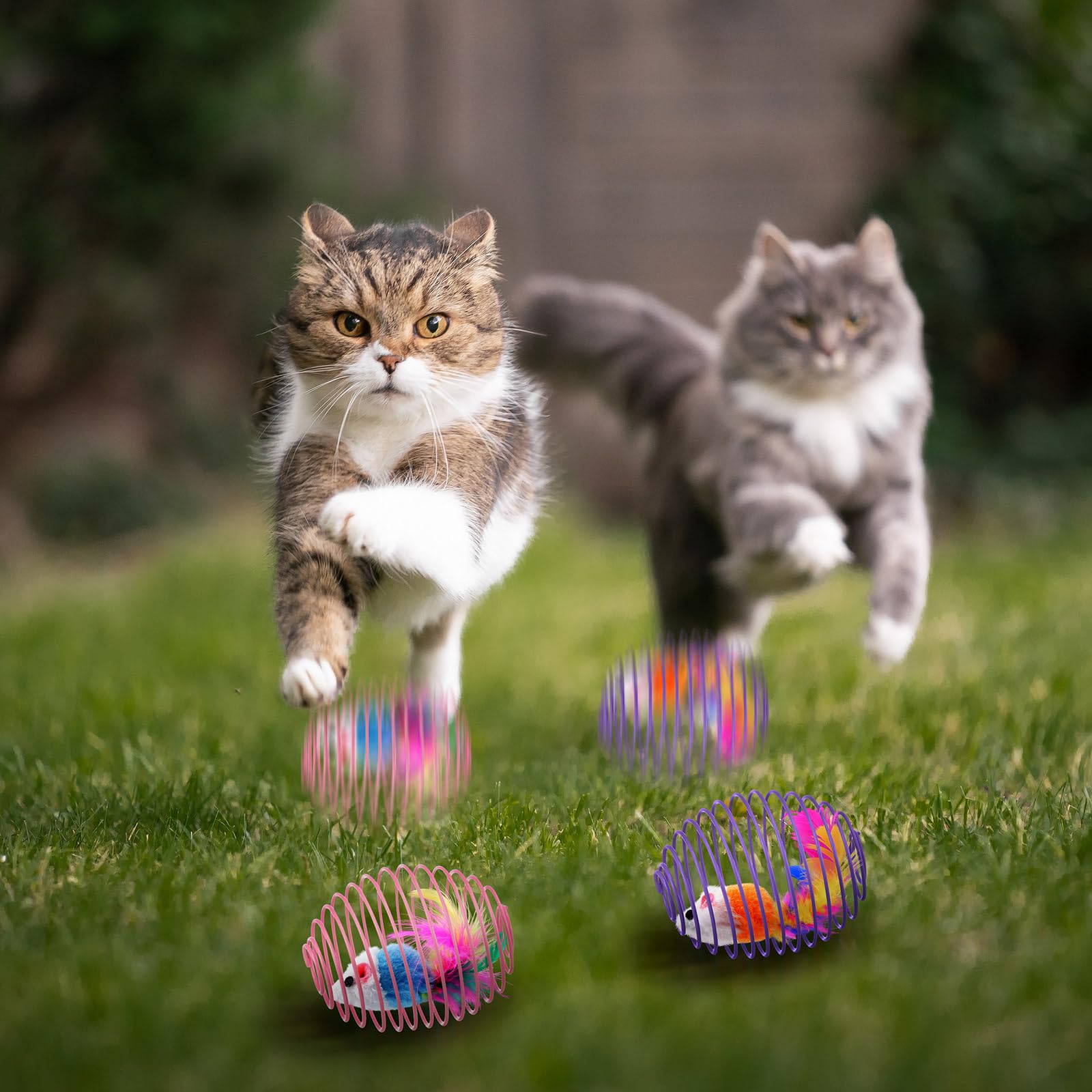 Jecery 25 Pcs Cat Spring Balls Toys Stretchable Rolling Balls Colorful Playful Coils Interactive Action Toy Caged Rats for Kitte