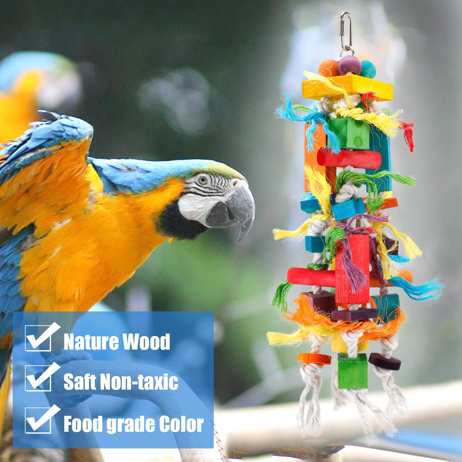 Crmada Bird Toys, Parrot Chewing Toy, Multicolored Wooden Blocks Tearing Toys For African Grey Cockatiel Cockatoo And Medium Parrot