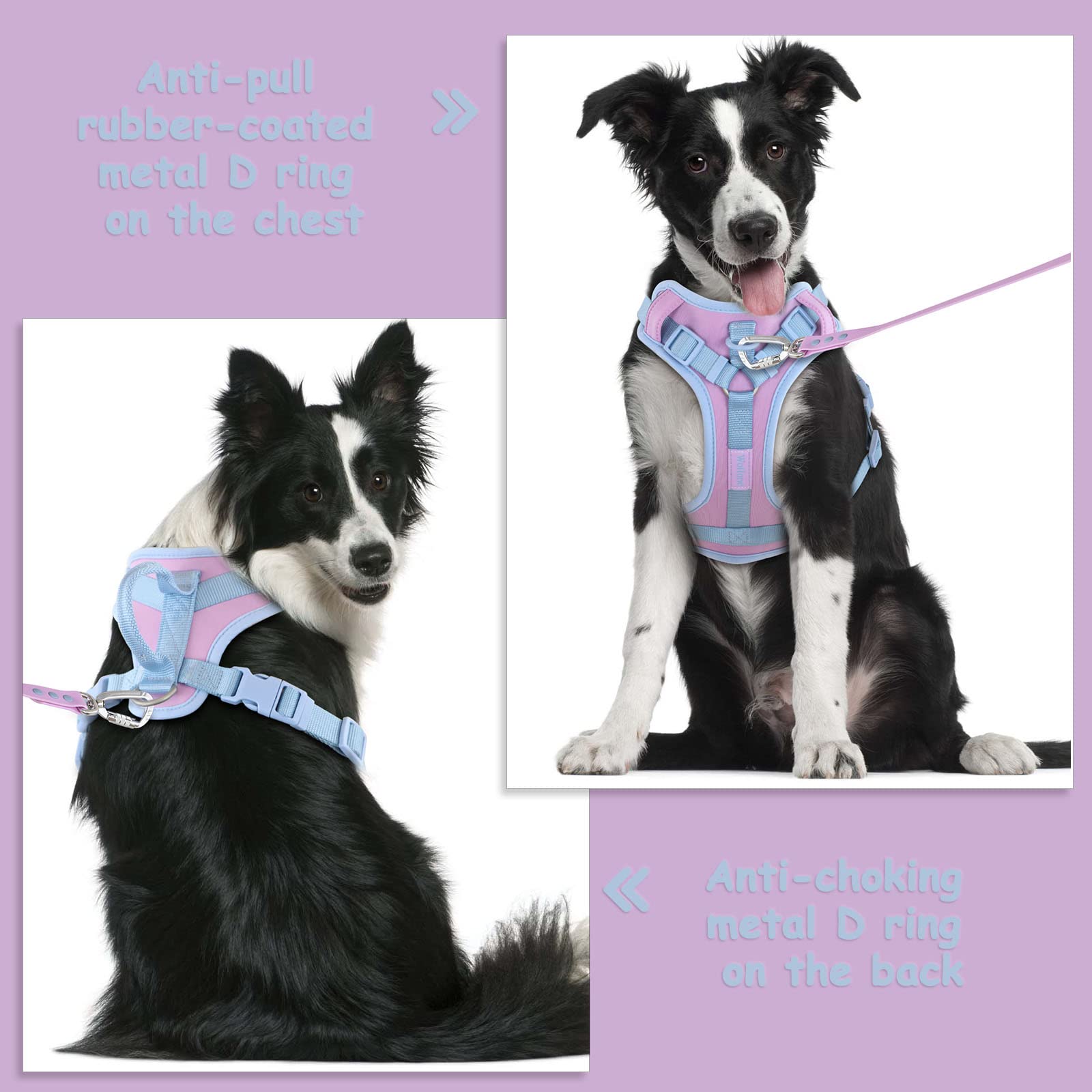 Wolfone No Pull Dog Harness Adjustable Soft Padded Pet Vest With Control Handle Adorable Daily Harness For Dogs(Sweet Lilac M)