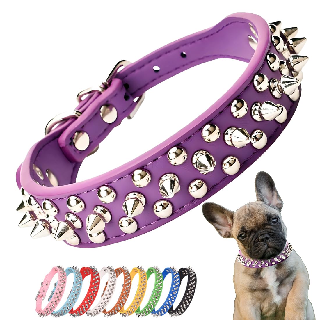 Purple Spiked Goat Collar, Mushrooms Rivet Spike Dog Collar Anti-Bite Studded Protective Pet Neck Faux Leather Female Puppy Coll