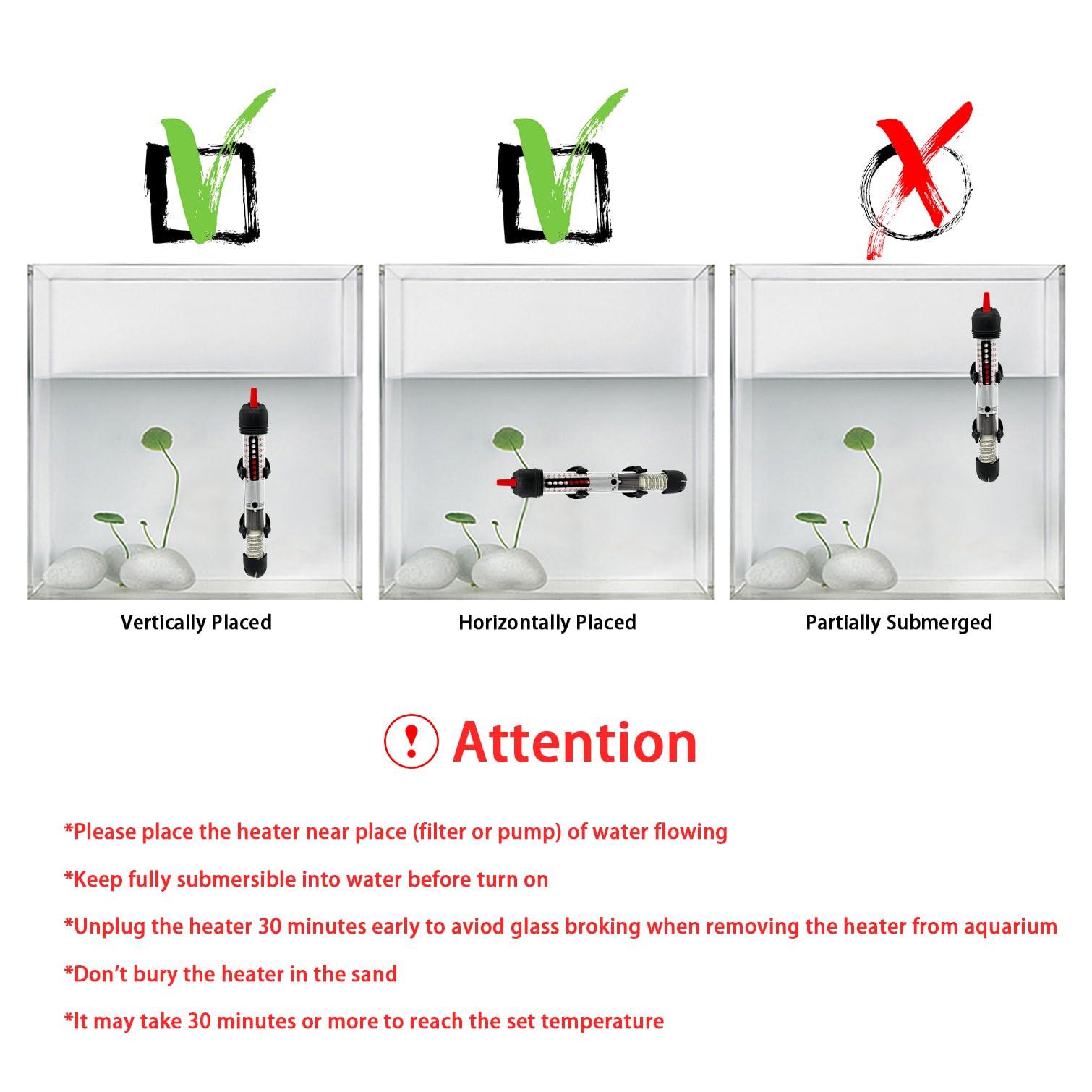 Bnzaq Fish Tank Aquarium Heater - Adjustable Temperature Submersible Thermostat Heater,25W/50W/100W/150W/200W/300W