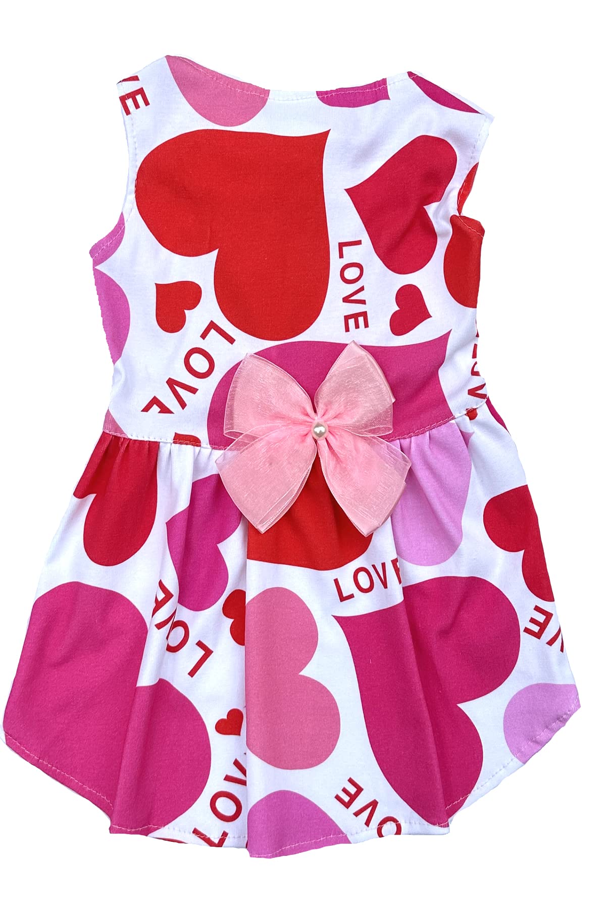 Valentines Day Love Heart Cat Dress, Dog Valentine Puppy Dresses Clothes Girl, Pink X-Small (Xs) Size