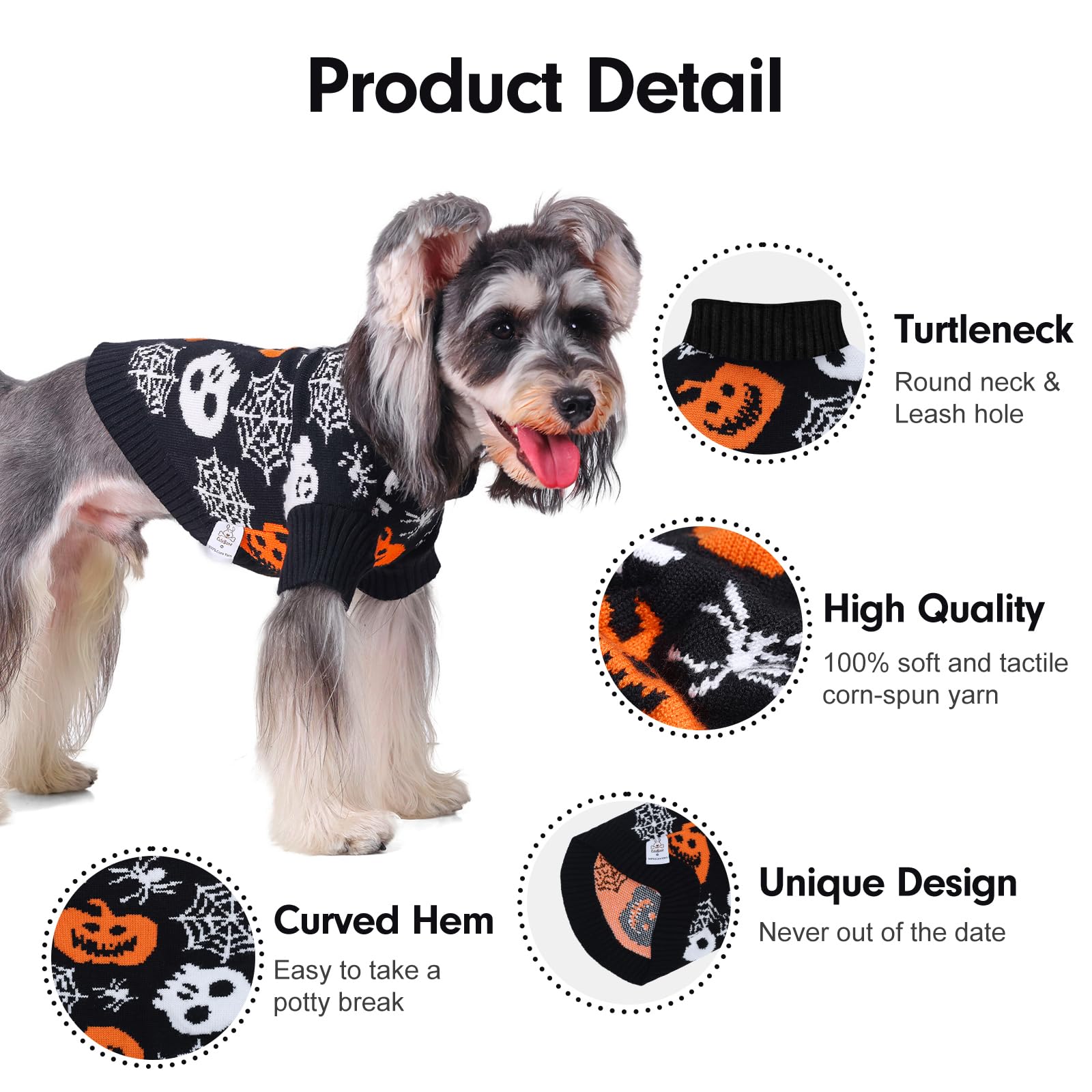 Cutebone Skull Dog Sweater Black Dog Sweater With Leash Hole Puppy Clothes For Medium Dogs Cozy Sweatshirts Puppy Sweater For Ch