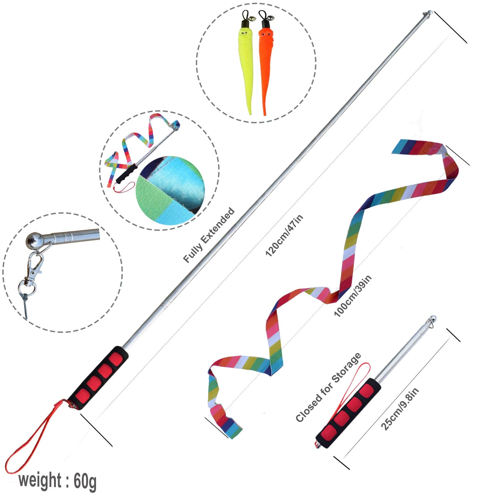 Bluemary 2 Cat Wand Toys & 4 Rainbow Feather String Toys - Engaging Interactive Play For Indoor Kittens And Cats - Ideal For Fun