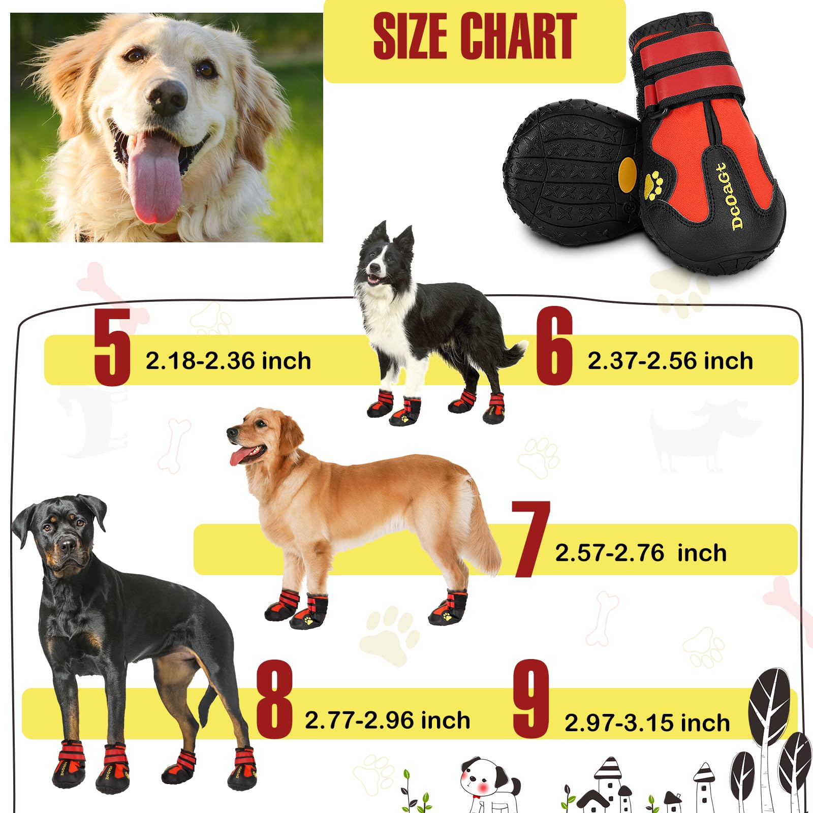 Dcoagt Dog Boots Waterproof Dog Shoes For Small Medium Large Puppy With Reflective Straps Anti-Slip Sole,Paw Protector Dog Booti